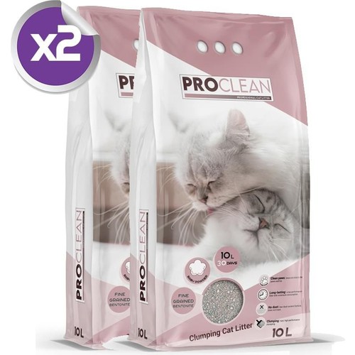 Proclean Ince Taneli Bebek Pudrası Topaklanan Kedi Kumu 10 lt x 2 Adet