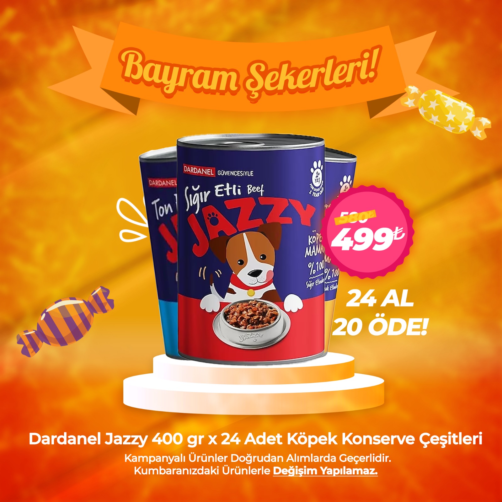 Dardanel Jazzy 400gr x 24 Adet Köpek Konserve Çeşitleri 24 Al 20 Öde!