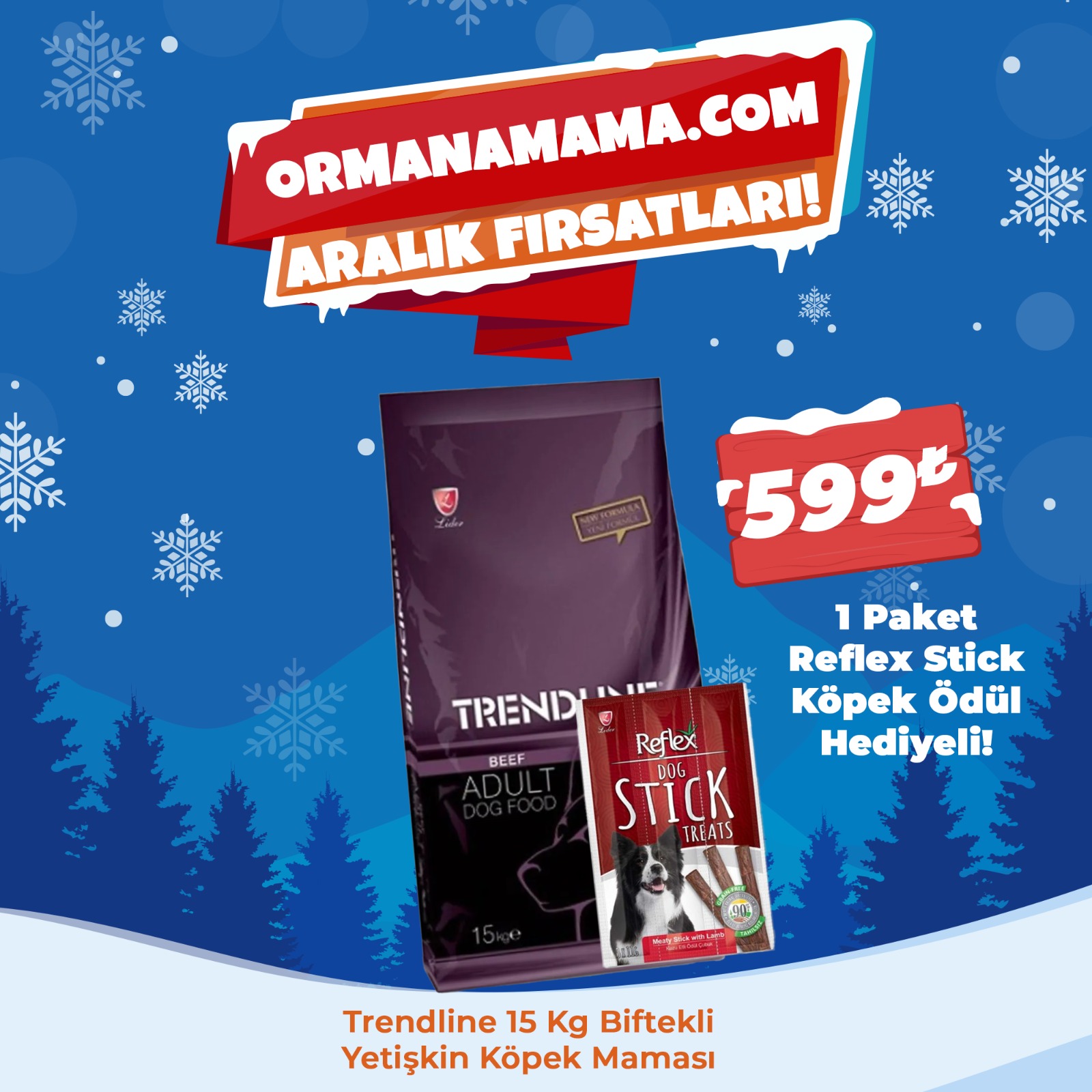 Trendline 15 Kg Biftekli Yetişkin Köpek Maması - 1 Paket Reflex Stick Ödül Hediyeli!