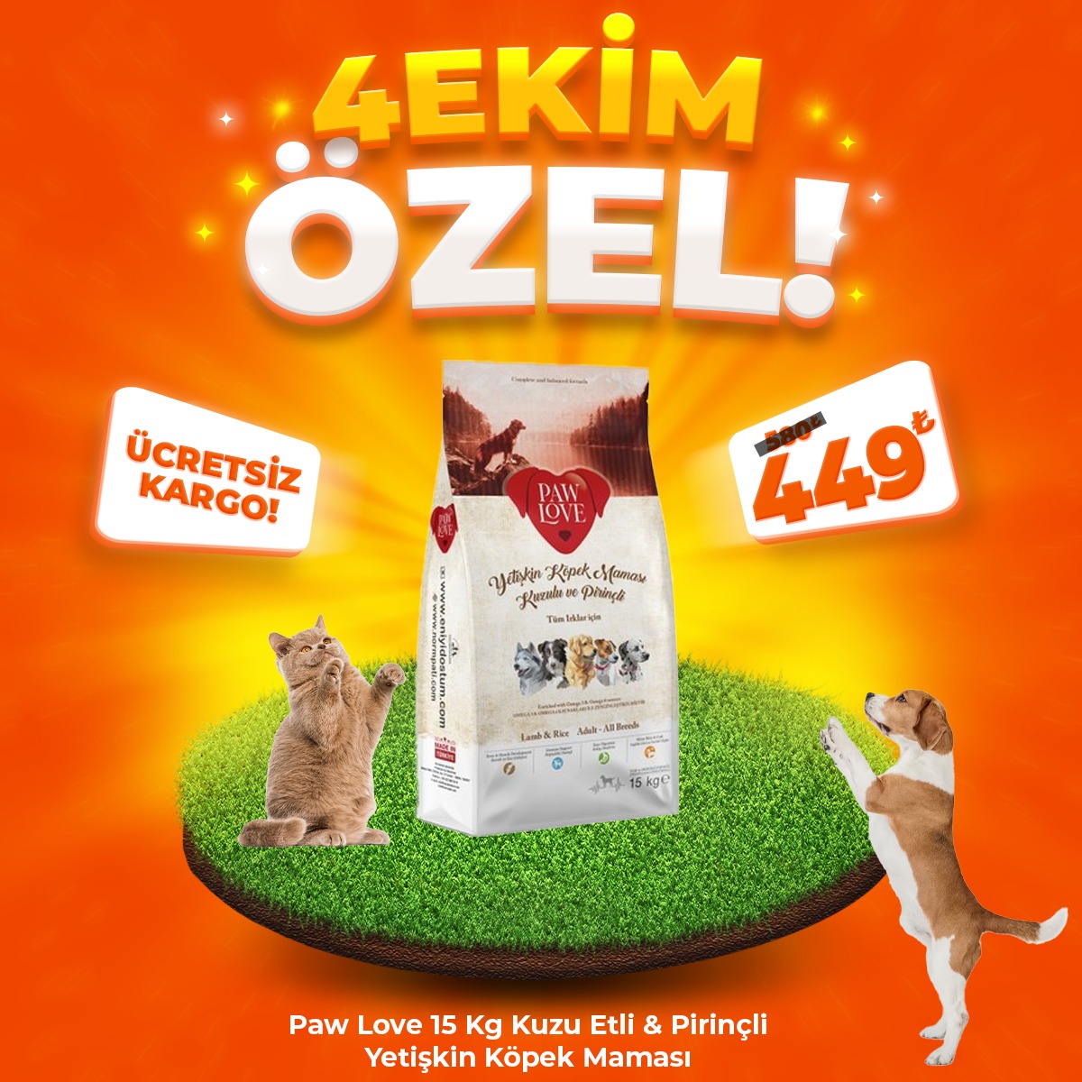 Paw Love Kuzulu Yetişkin Köpek Maması 15 Kg (4 Ekim Özel)