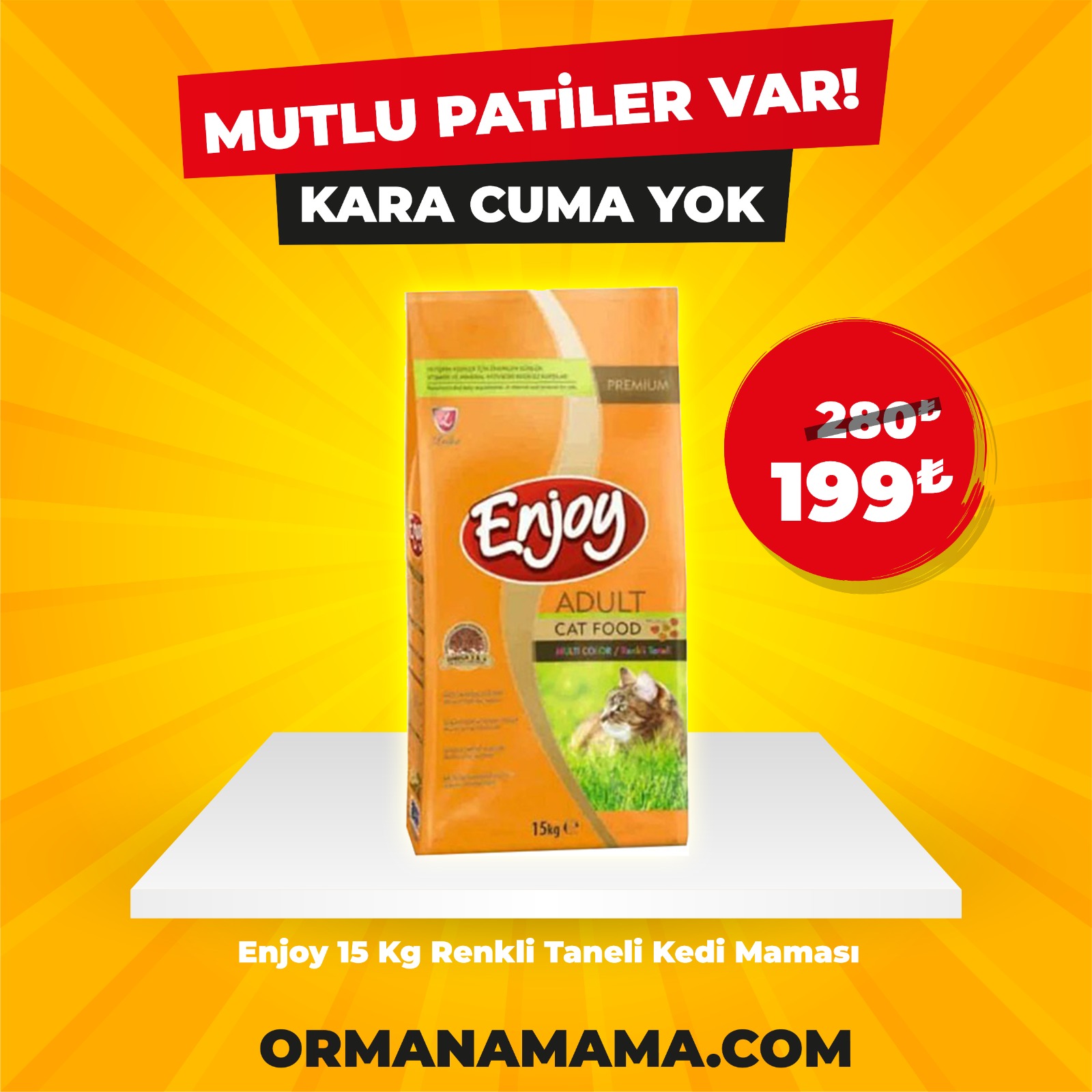 Enjoy Yetişkin Renkli Kedi Maması 15 Kg