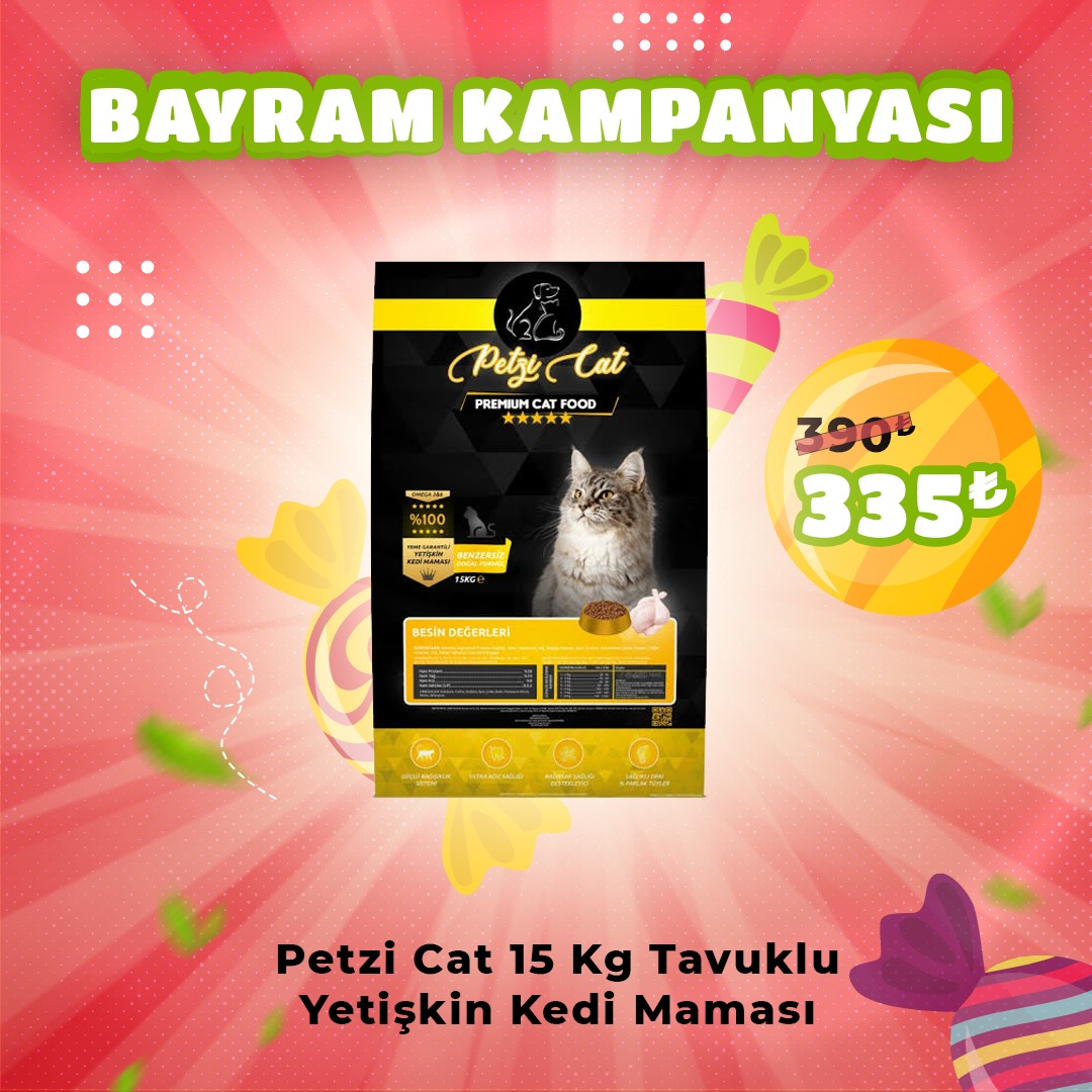 Petzi Cat Premium 15 Kg Tavuklu Yetişkin Kedi Maması