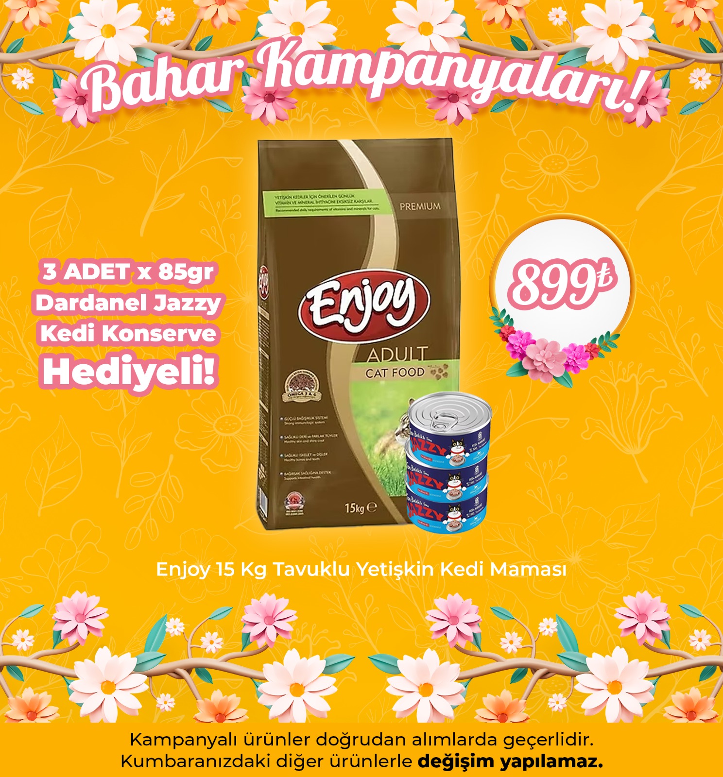 Enjoy 15 Kg Tavuklu Yetişkin Kedi Maması - 3 Adet x 85gr Dardanel Jazzy Kedi Konserve Hediyeli!