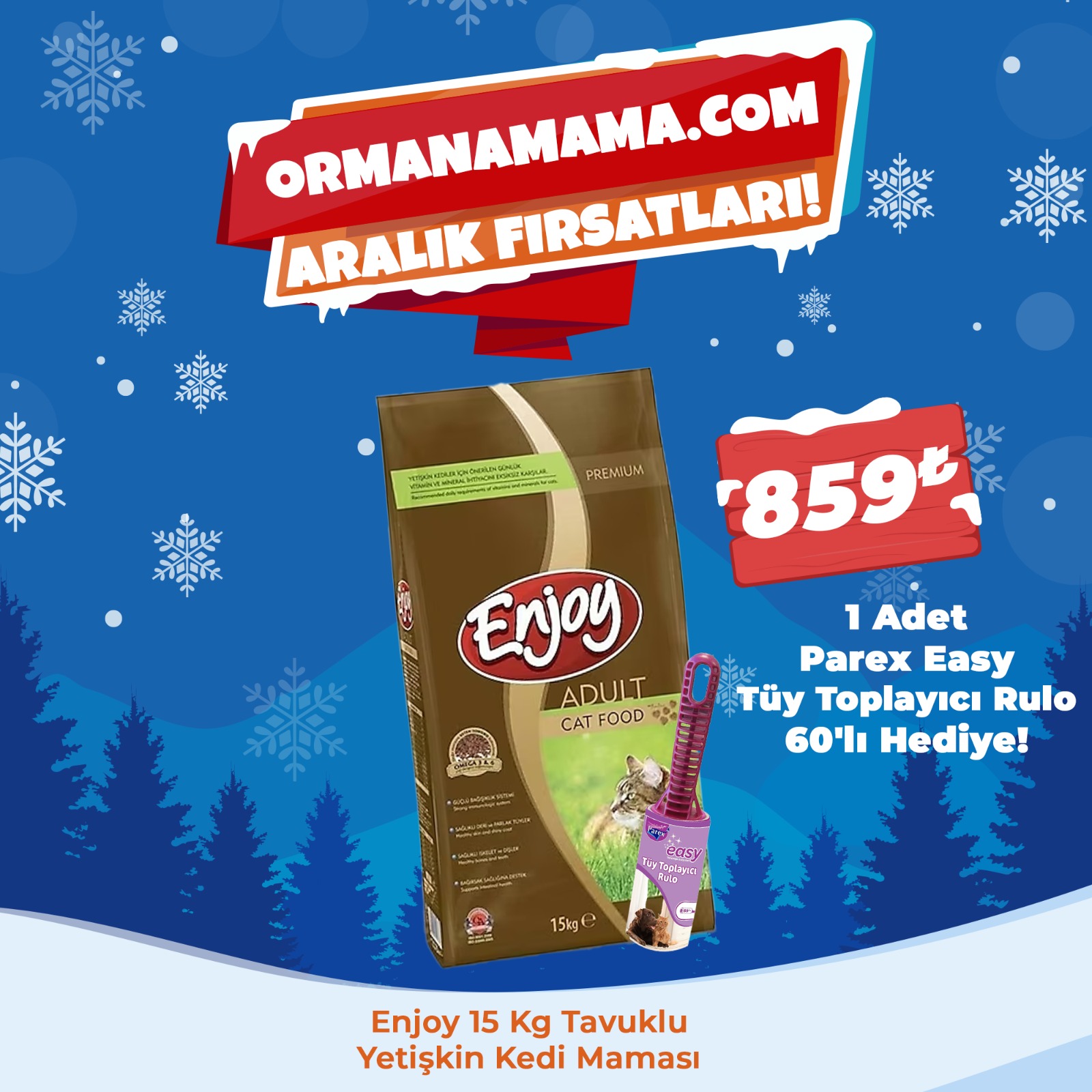 Enjoy 15 Kg Tavuklu Yetişkin Kedi Maması - 1 Adet 60li Parex Tüy Toplayıcı Hediyeli