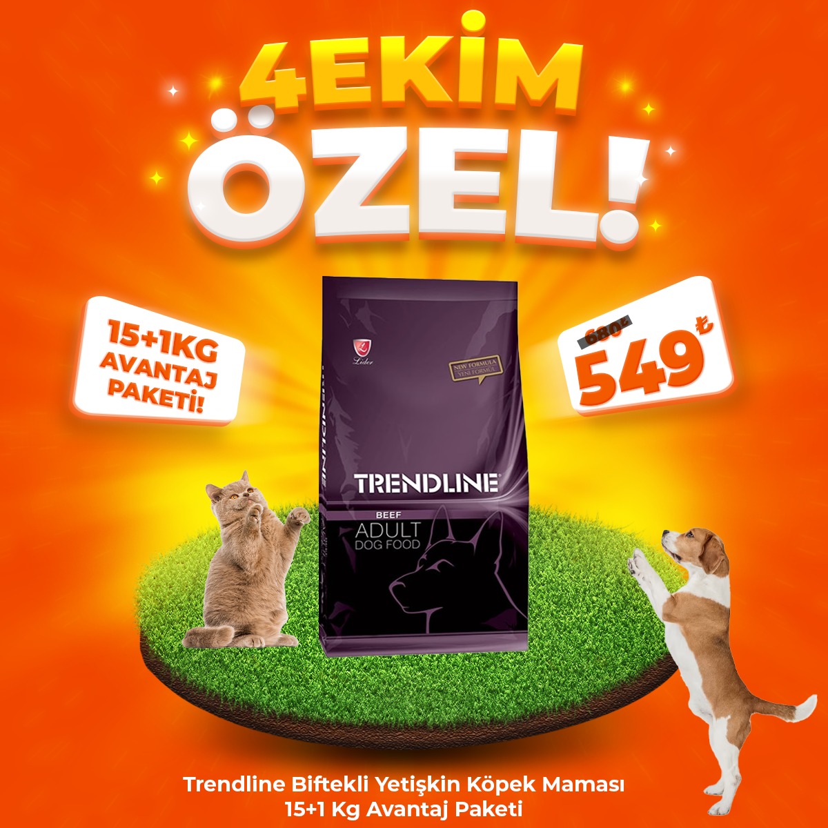 Trendline Biftekli Köpek Maması 15 Kg + 1 Kg Hediyeli (4 Ekim Özel)