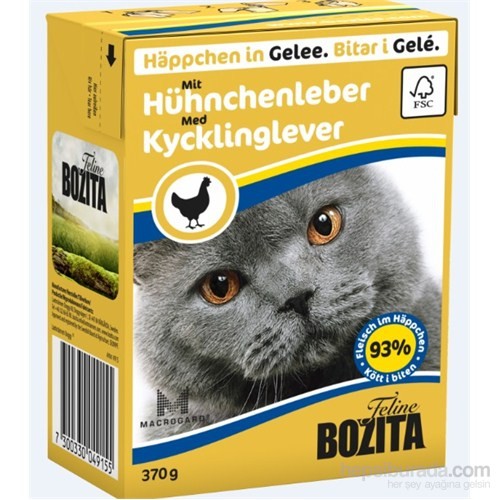 Bozita Tahılsız İsveç Tavuk Ve Ciğer Parça Etli Tetra Paket Konserve Kedi Maması 370 Gr