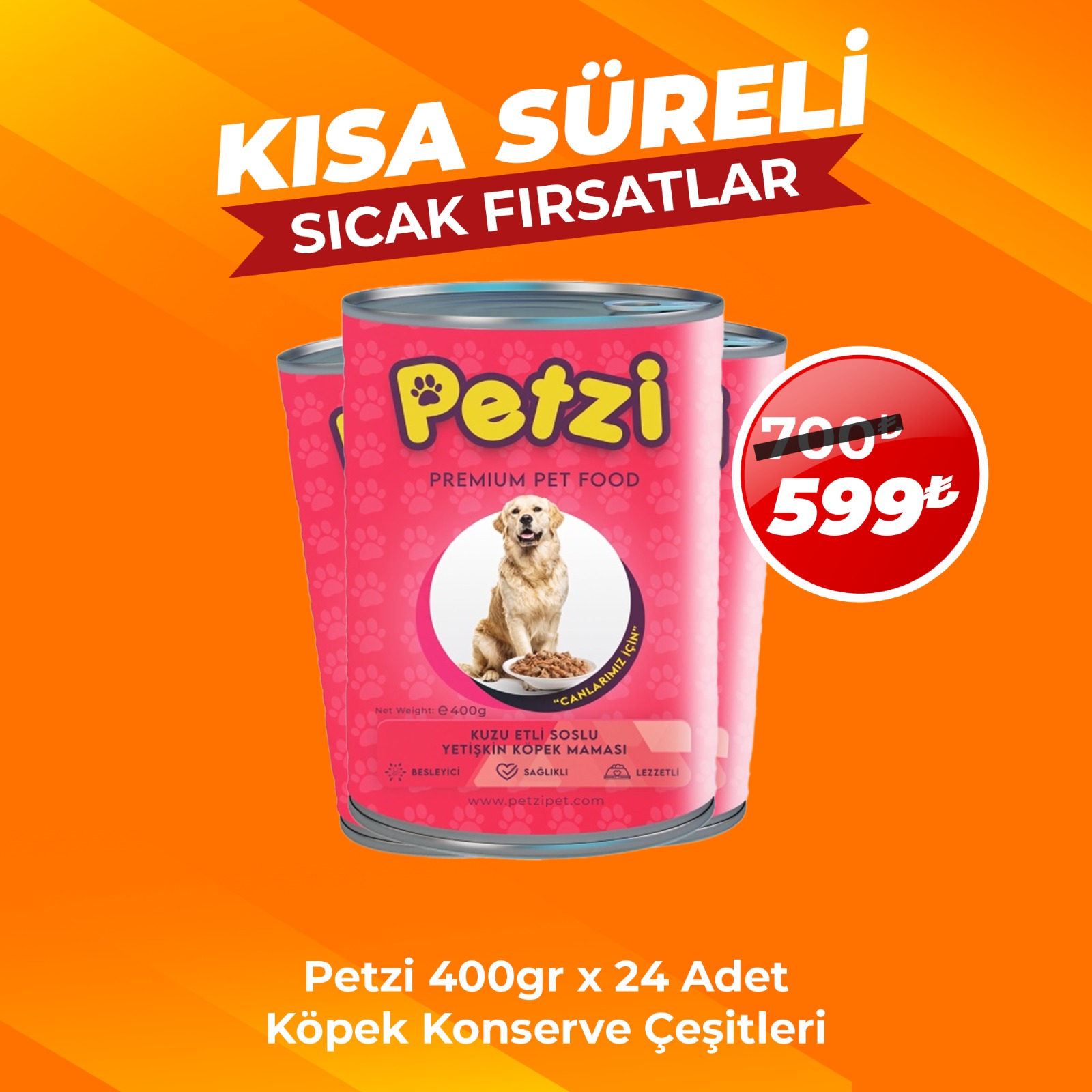 Petzi Dog Premium Yetişkin Köpek Konservesi Çeşitleri 400 Gr x 24 Adet