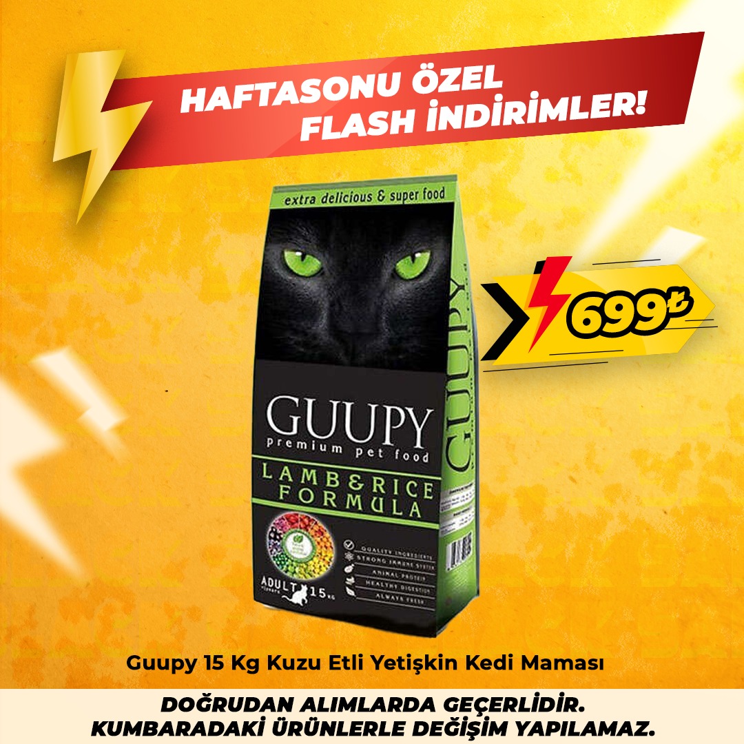 GUUPY Kuzu Etli Yetişkin Kedi Maması 15kg (Haftasonu Özel)