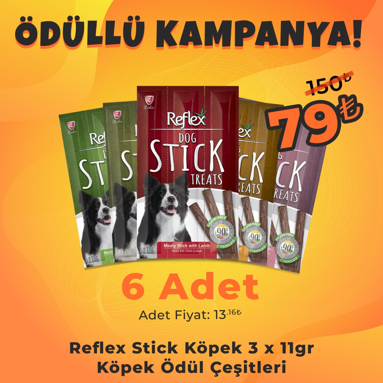 Reflex Köpek Stick Ödül Çeşitleri 3x11 Gr (6 Adet)