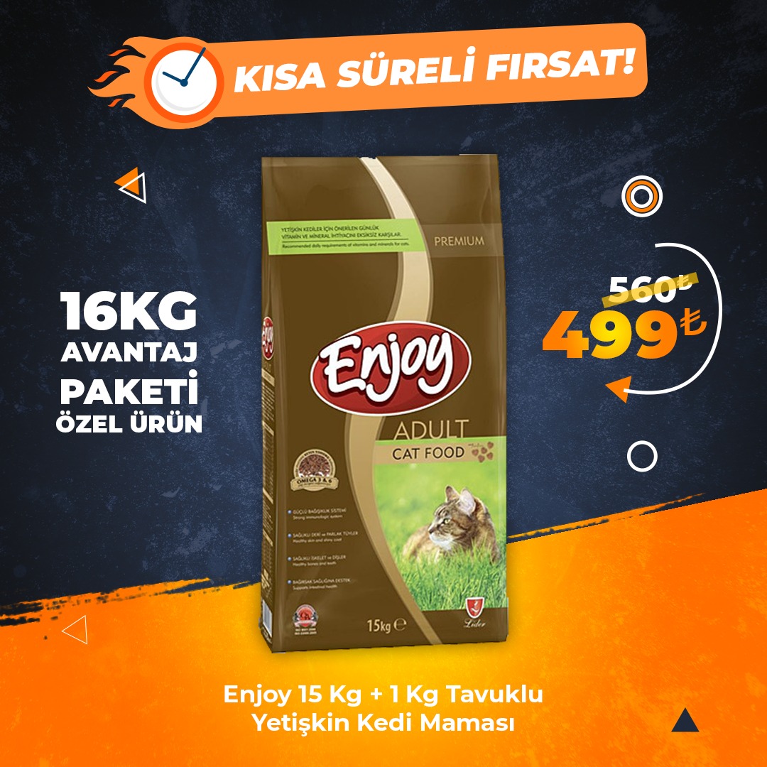 Enjoy 15 Kg + 1 Kg Tavuklu Yetişkin Kedi Maması