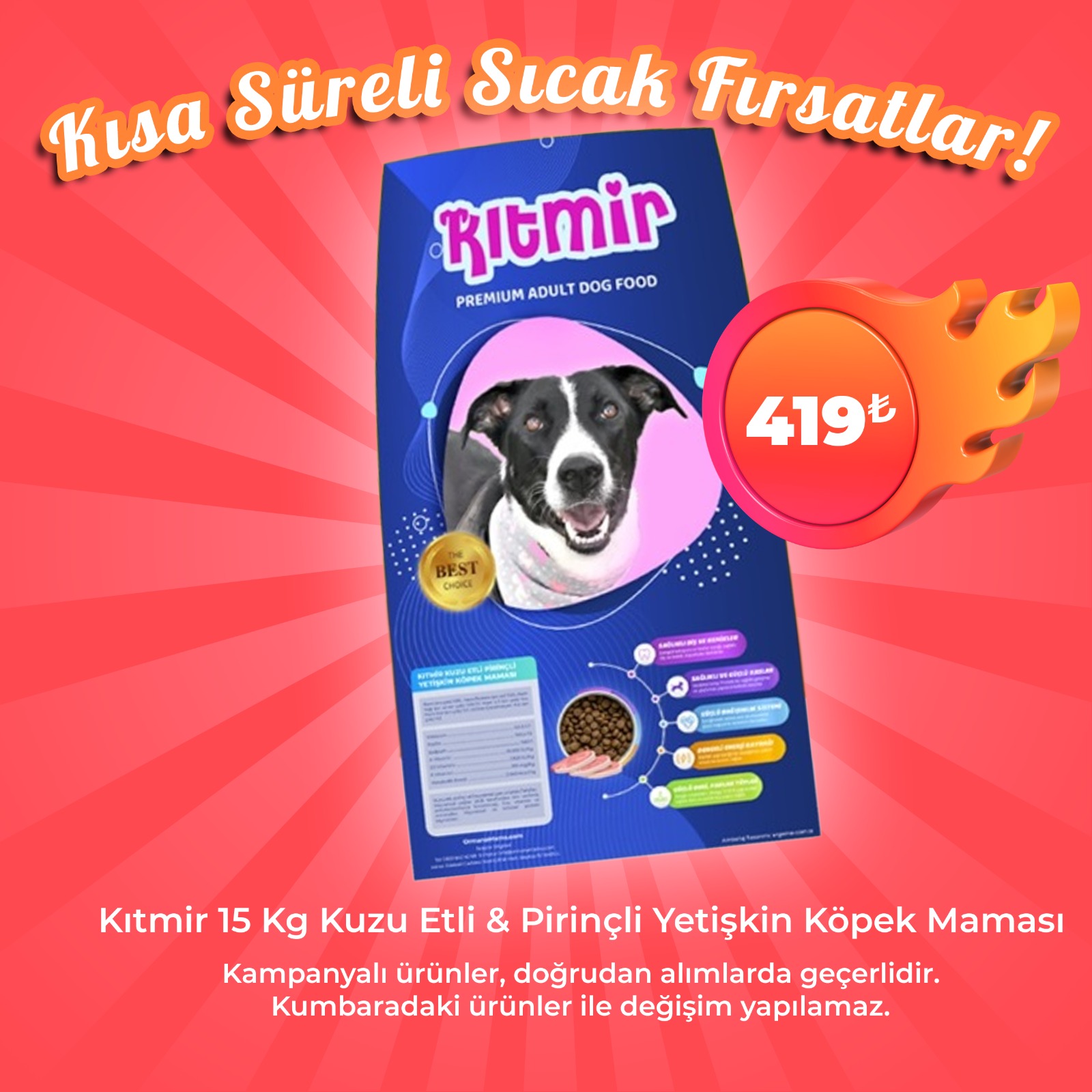 Kıtmir 15 Kg Kuzu Etli ve Pirinçli Yetişkin Köpek Maması