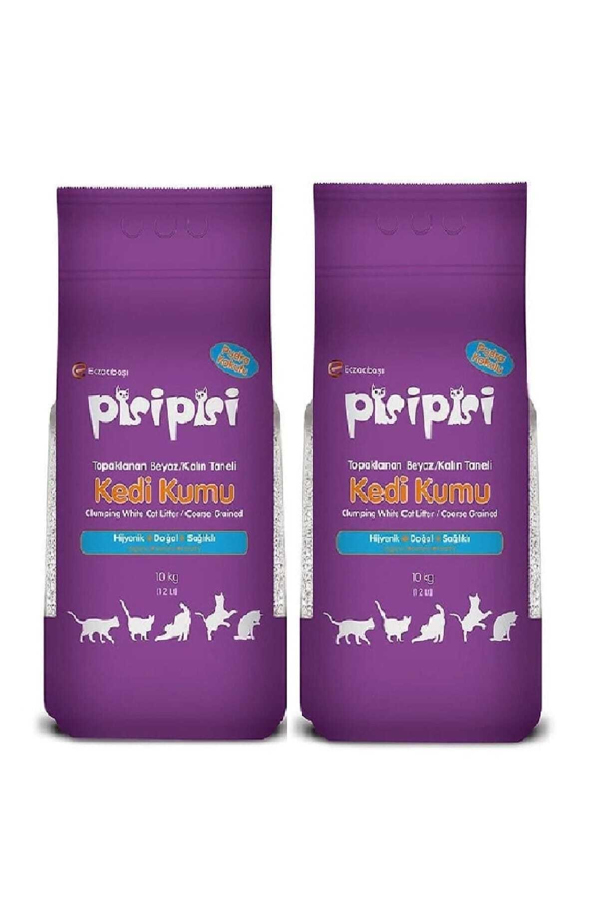 Pisi Pisi  Topaklanan Doğal Pudralı Kalın Taneli Kedi Kumu 10 Kg x 2 Adet