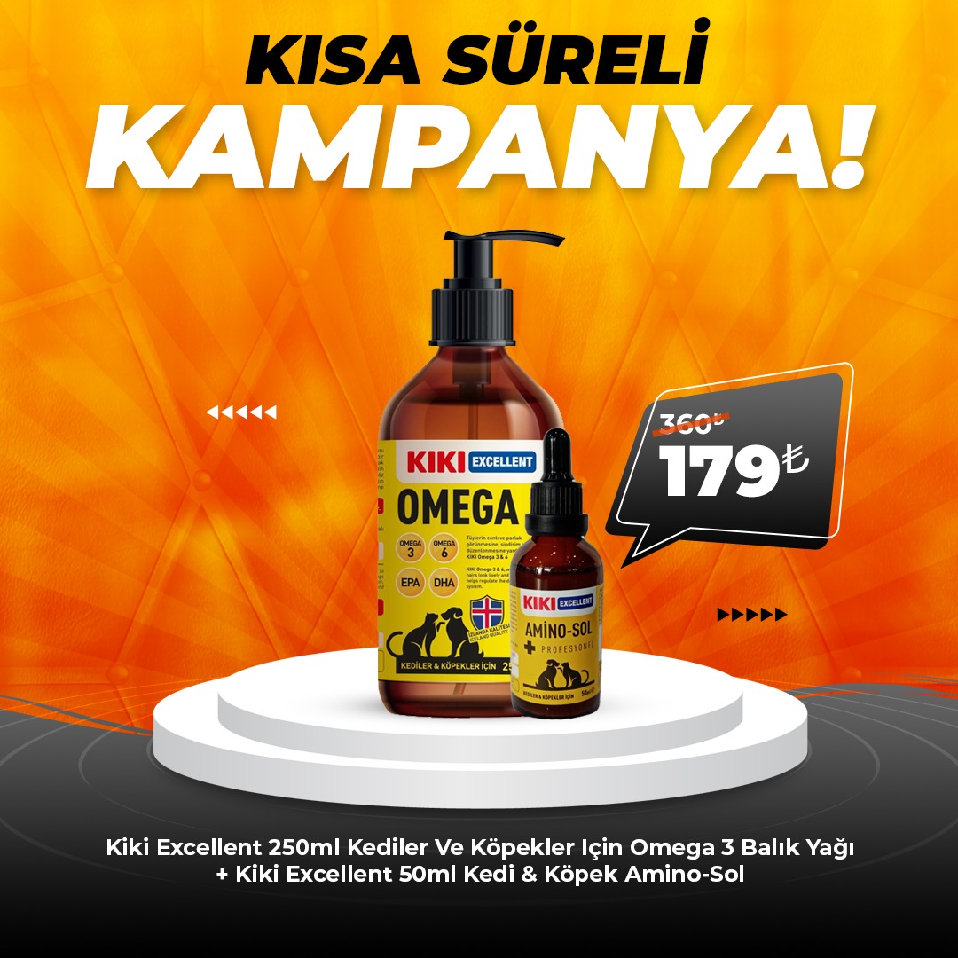 KIKI Excellent Kedi & Köpek Omega 3 250 ml + KIKI Excellent Kedi & Köpek Amino-Sol Şurup 50 ml.