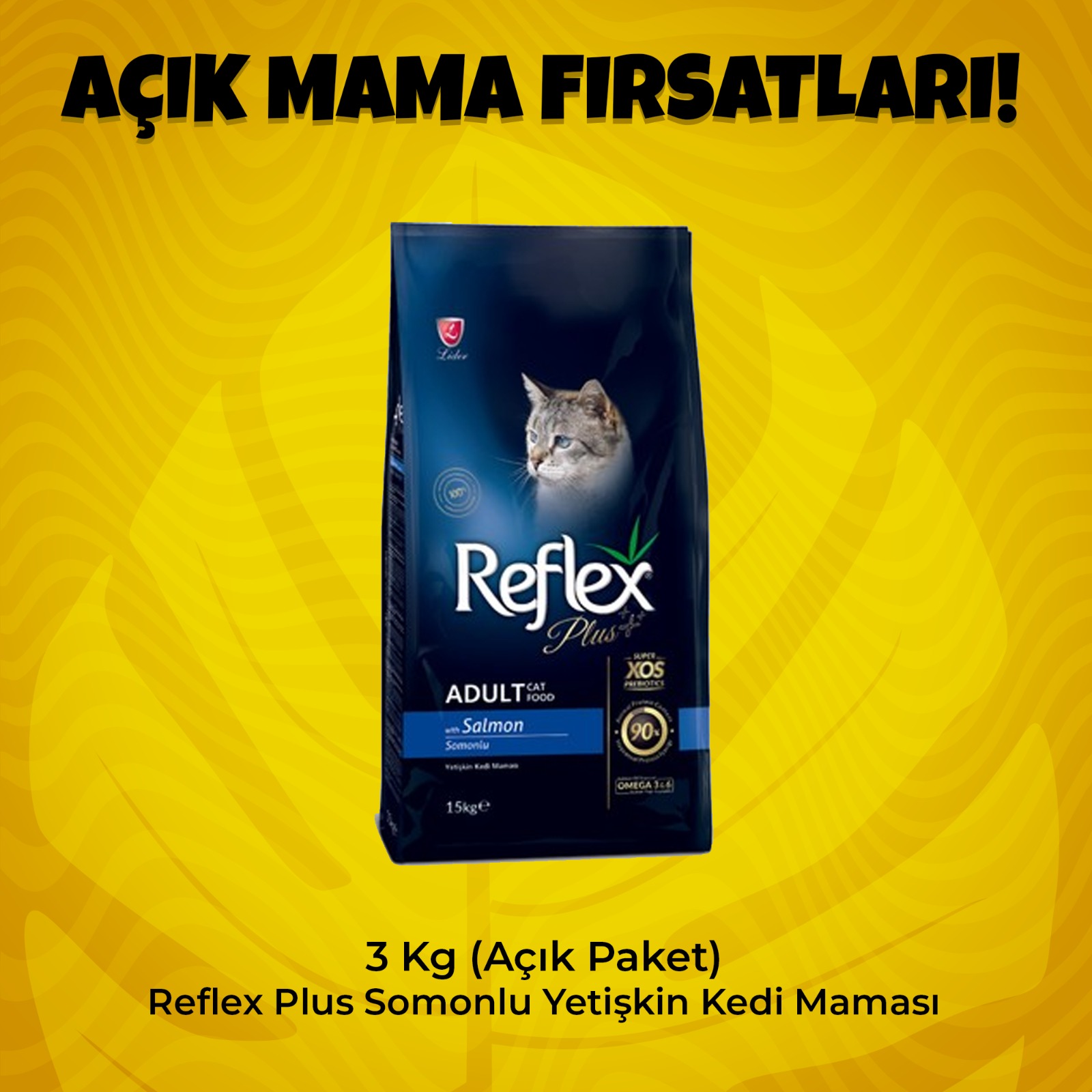 3 Kg (Açık Paket) Reflex Plus Somonlu Yetişkin Kedi Maması 