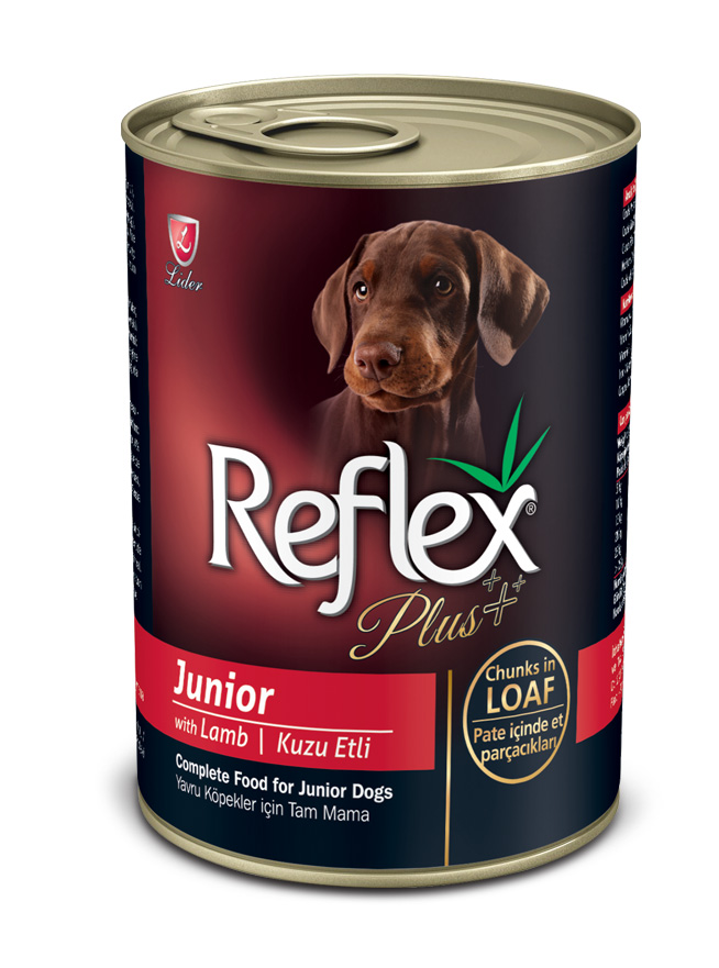 REFLEX PLUS KUZULU YAVRU KÖPEK KONS.ET PARÇA.415GR x 24 ADET