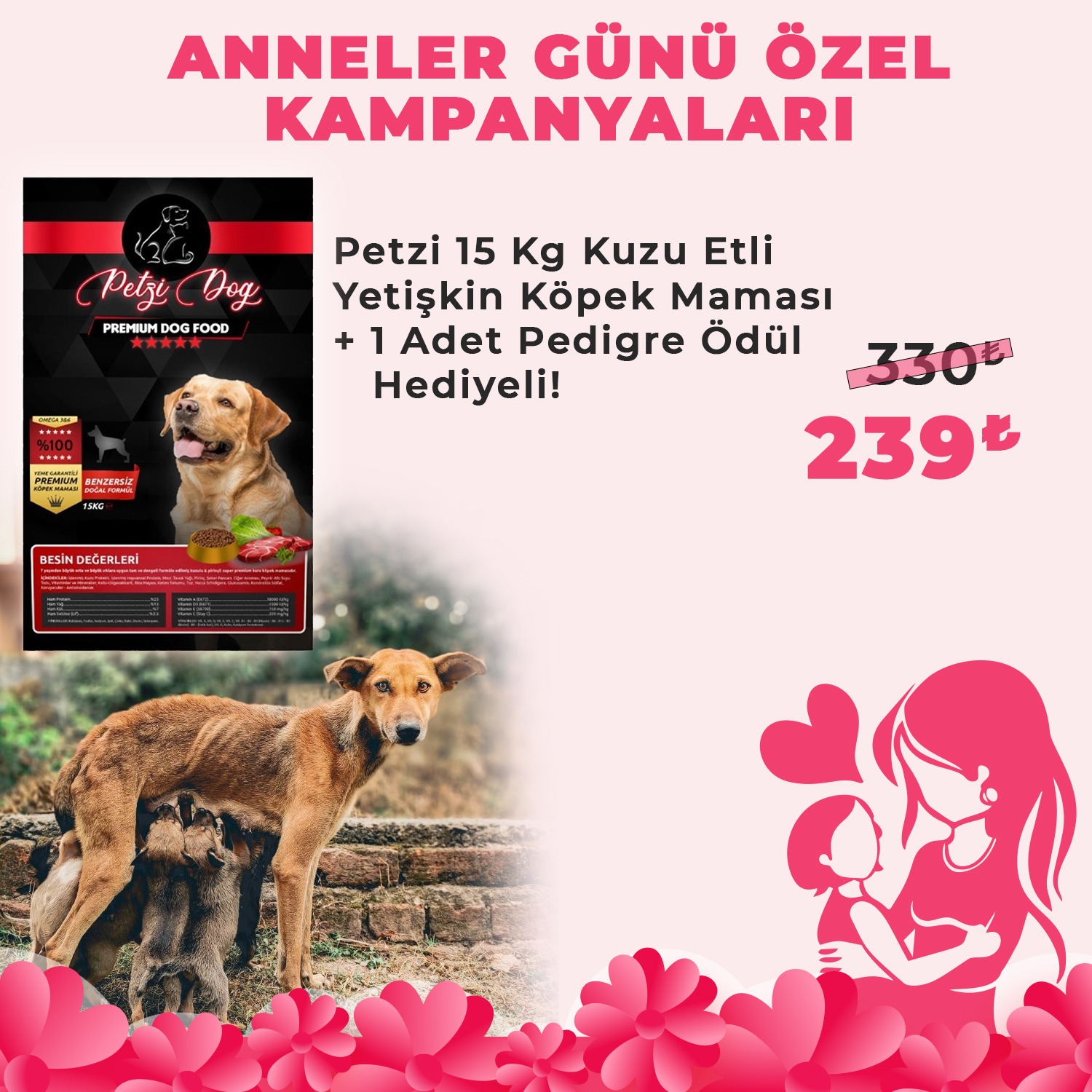 Petzi Dog 15 Kg Kuzu Etli Yetişkin Köpek Maması + 1 Adet Pedigree Ödül Hediyeli!