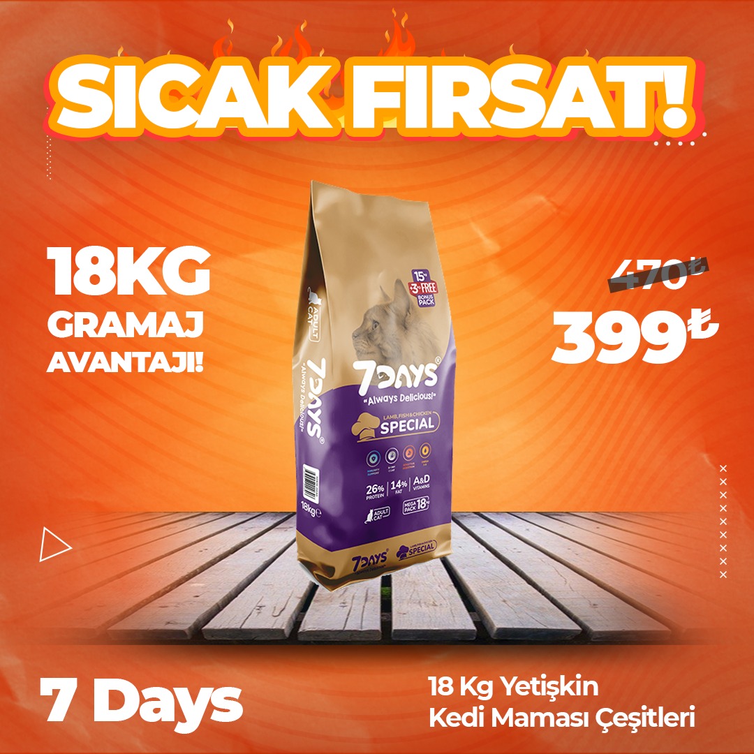 7 Days Tavuk Etli Yetişkin Kedi Maması 18 Kg