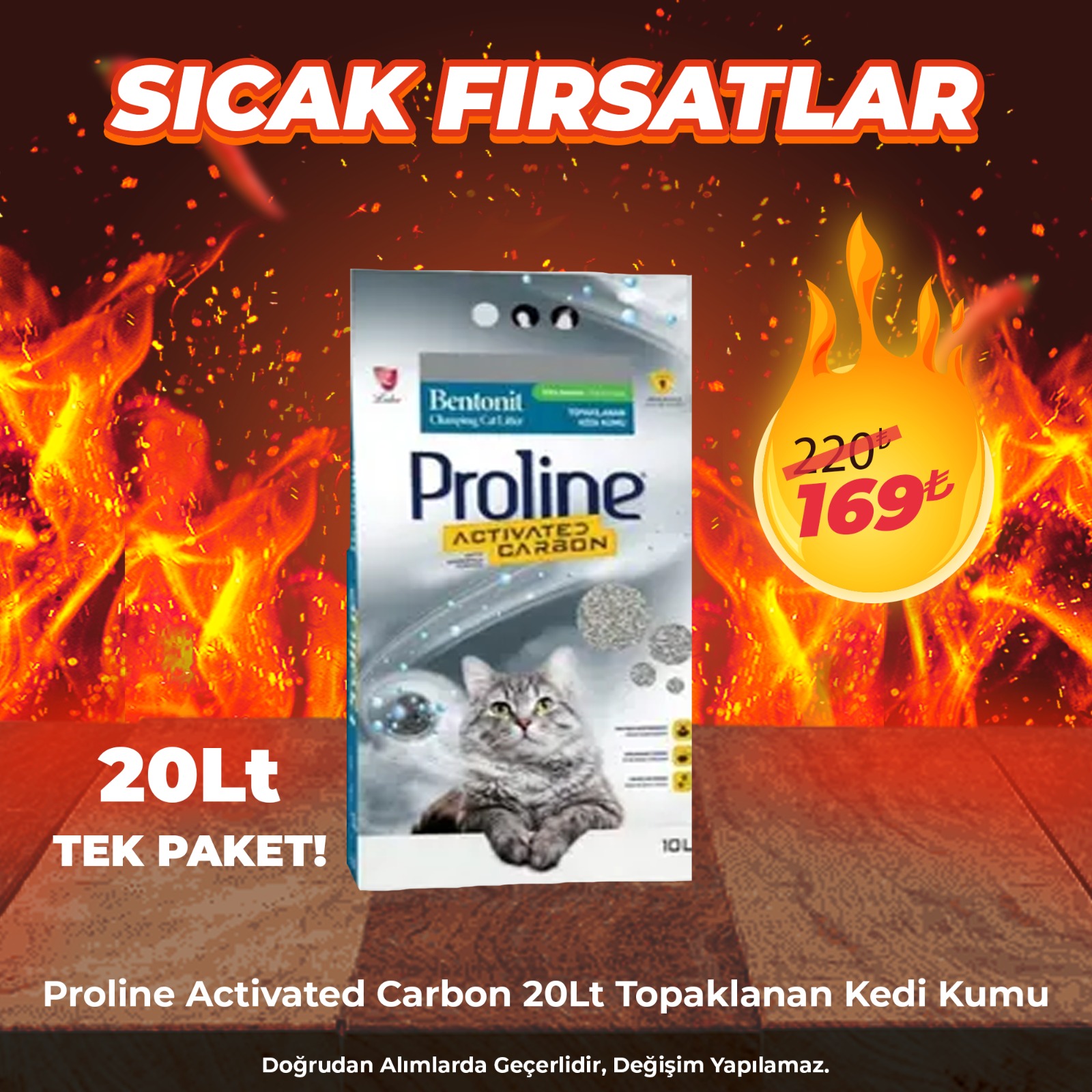 Proline Aktif Karbon Bentonit Topaklanan Kedi Kumu 20 lt