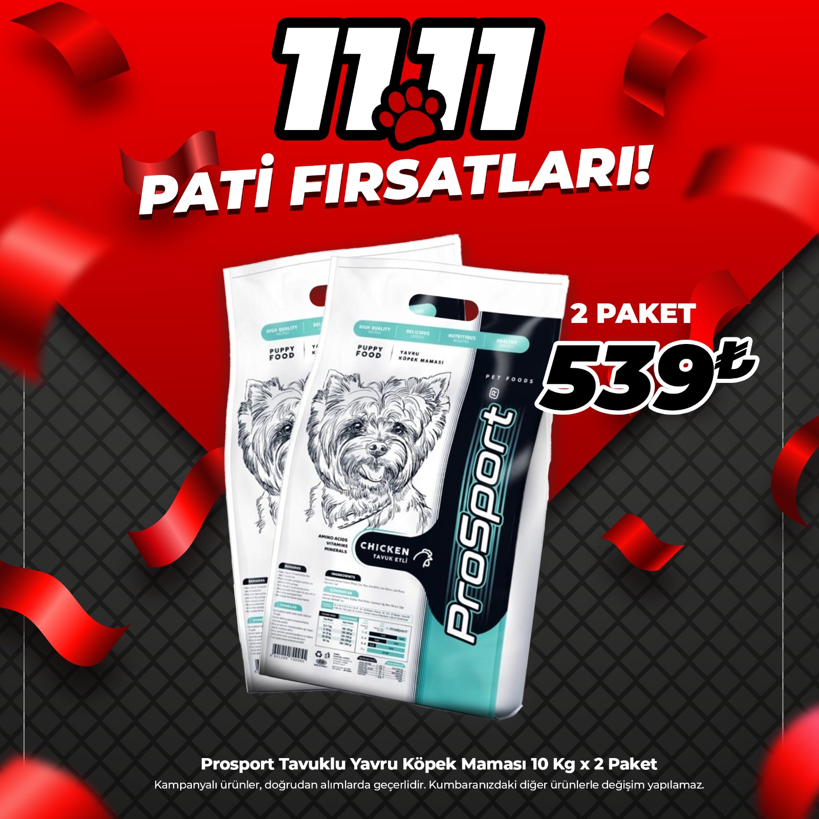 Prosport Tavuklu Yavru Köpek Maması 10Kg x 2 Paket