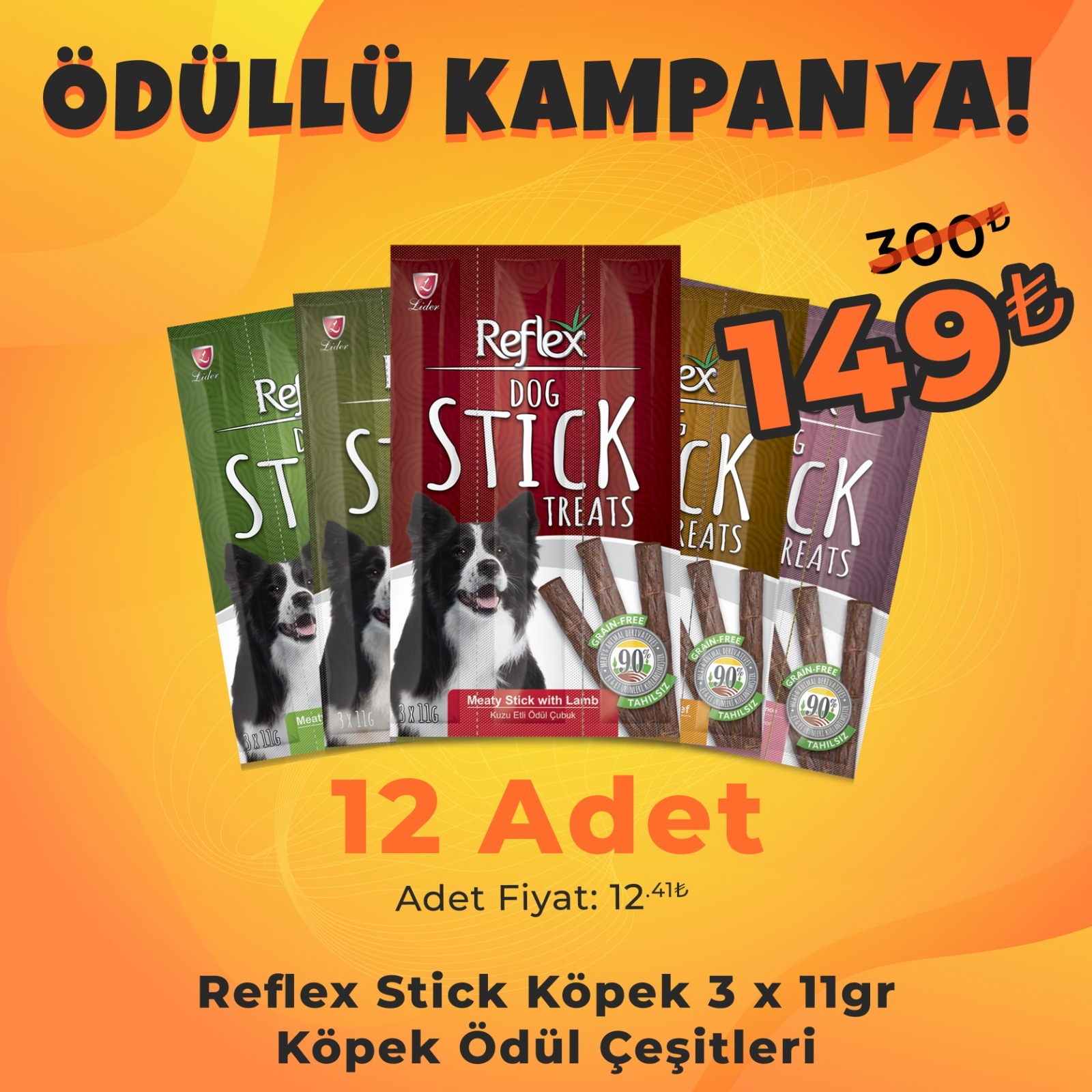 Reflex Köpek Stick Ödül Çeşitleri 3x11 Gr (12 Adet)