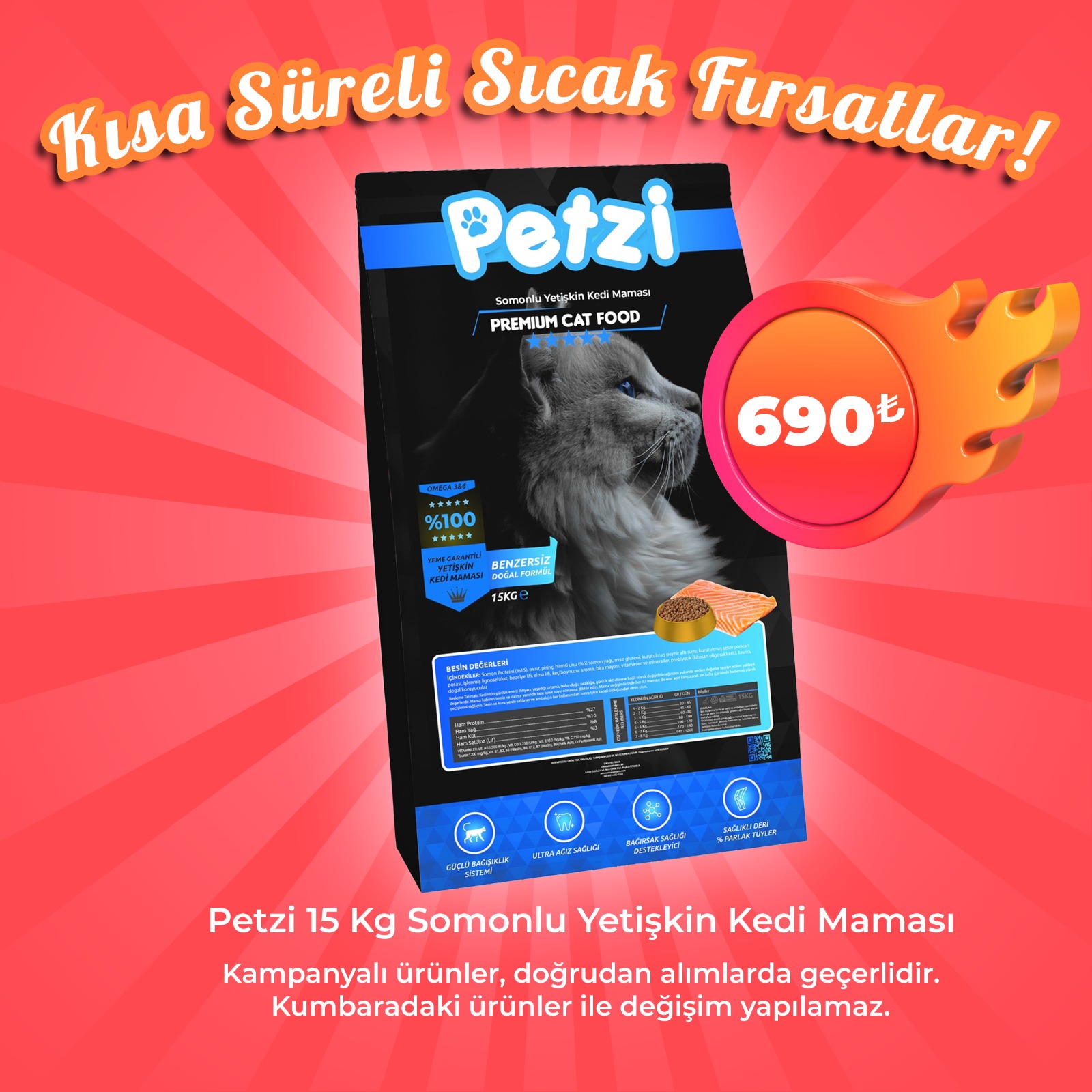 Petzi 15 Kg Somonlu Yetişkin Kedi Maması