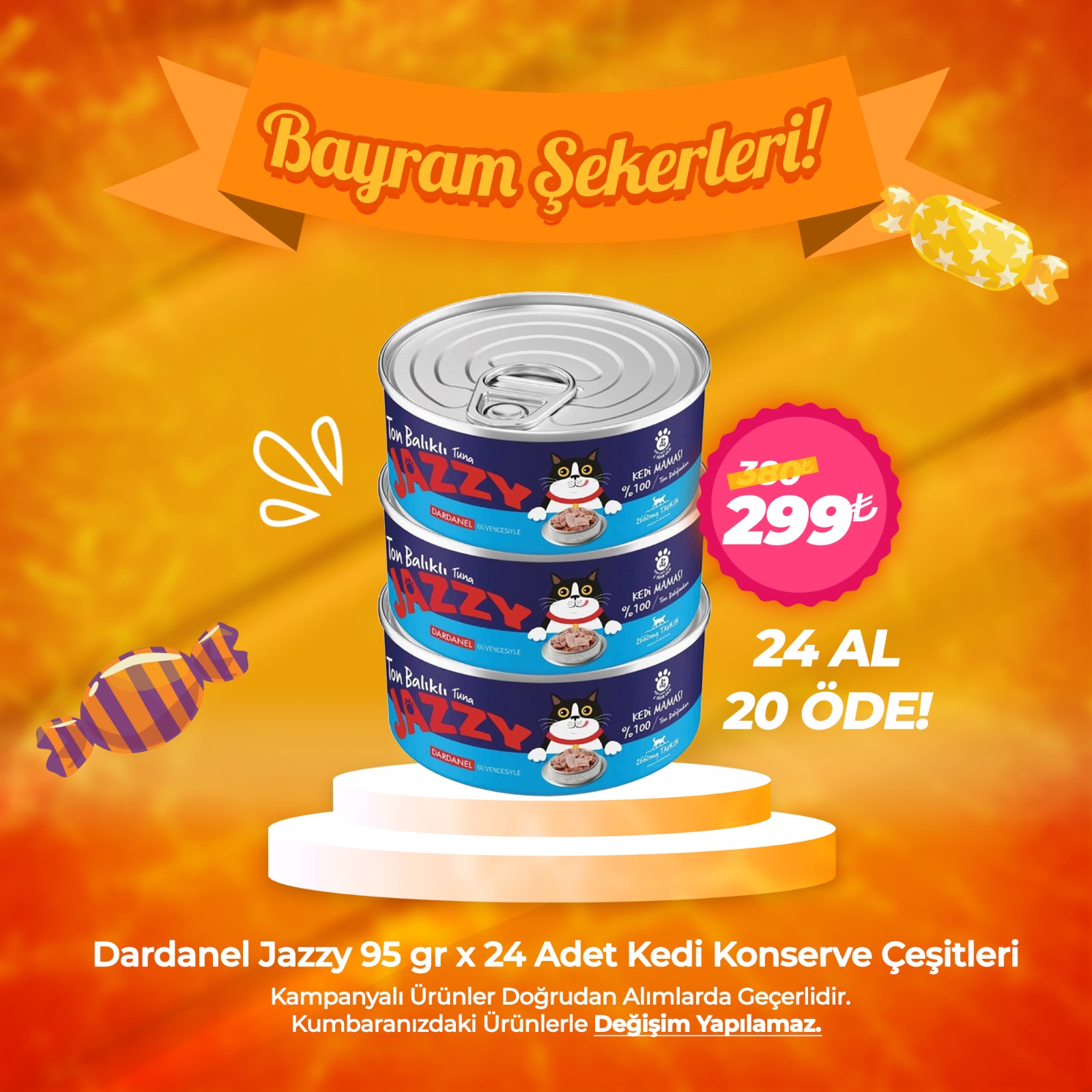 Dardanel Jazzy 95gr x 24 Adet Kedi Konserve Çeşitleri 24 al 20 Öde!