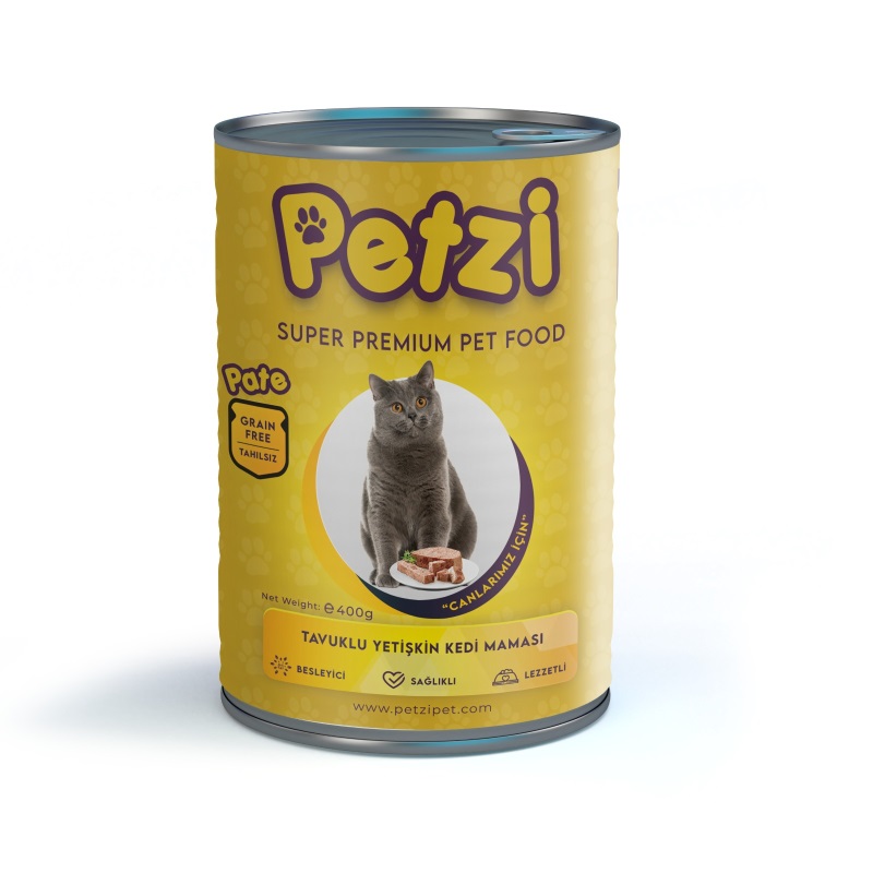 Petzi Cat Premium Düşük Tahıllı 400Gr x 24 Adet Tavuklu Ezme Yetişkin Kedi Konserve 