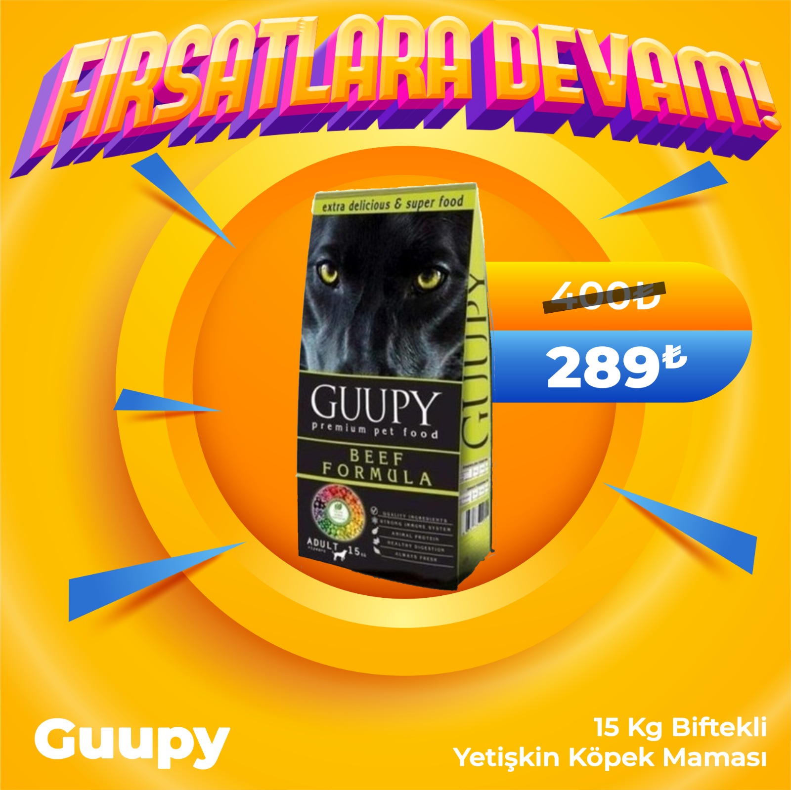 Guupy Biftekli Yetişkin Köpek Maması 15 Kg