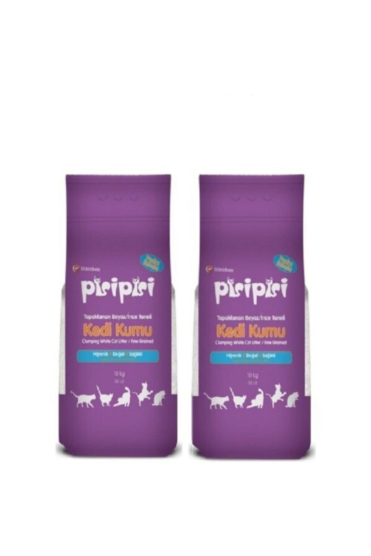 Pisi Pisi  Topaklanan Doğal Pudralı İnce Taneli Kedi Kumu 10 Kg x 2 Adet