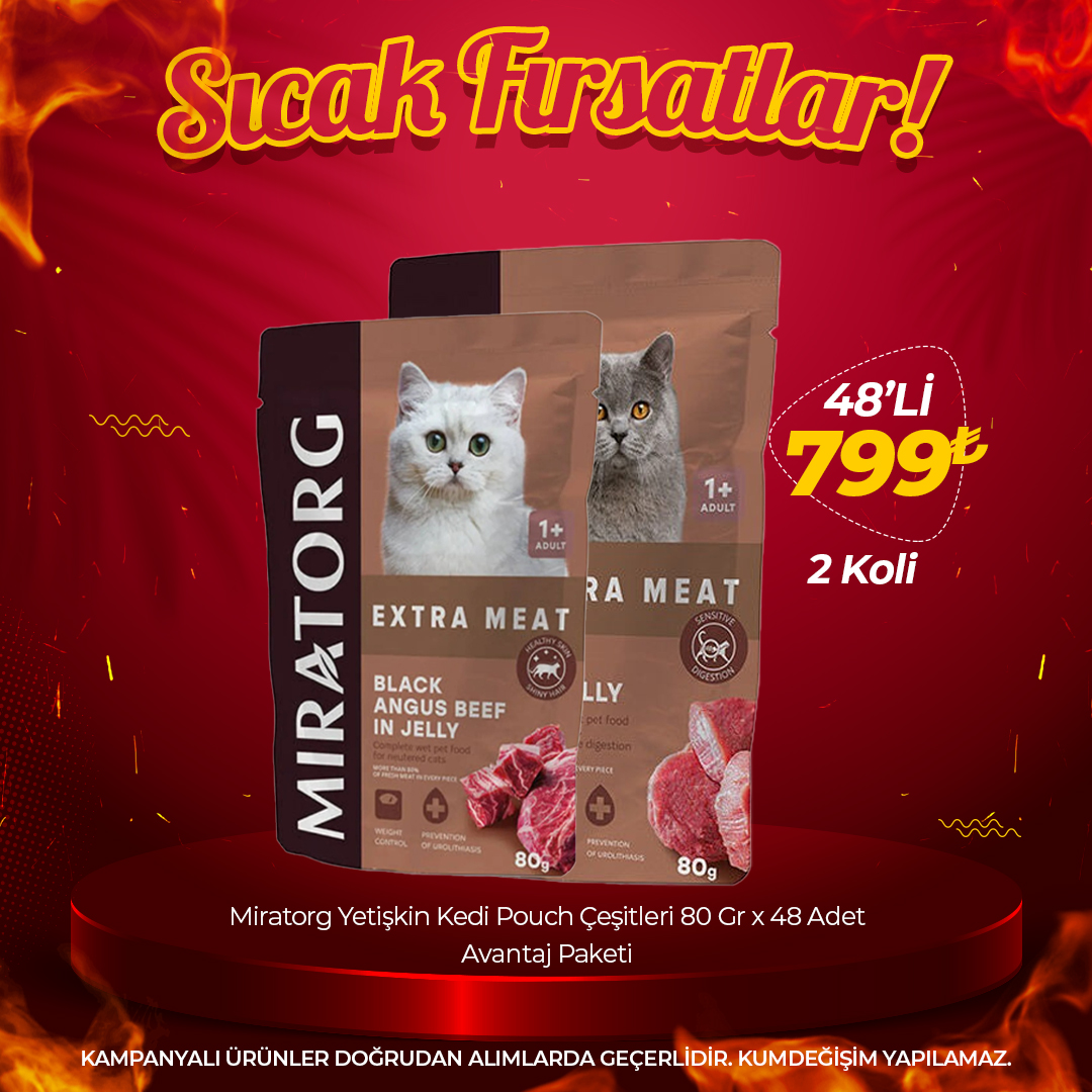 Miratorg Yetişkin Kedi Pouch Çeşitleri 80 Gr x 48 Adet 2 Koli Avantaj Paketi