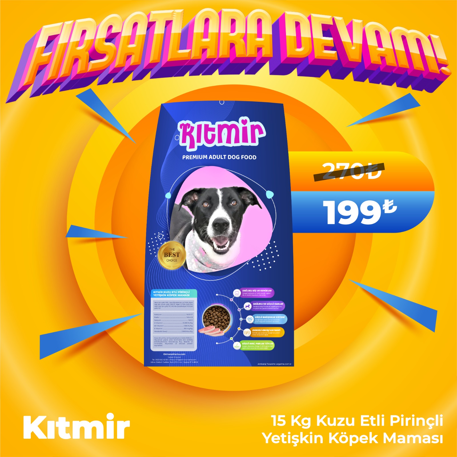 Kıtmir 15 Kg Kuzu Etli Pirinçli Premium Yetişkin Köpek Maması