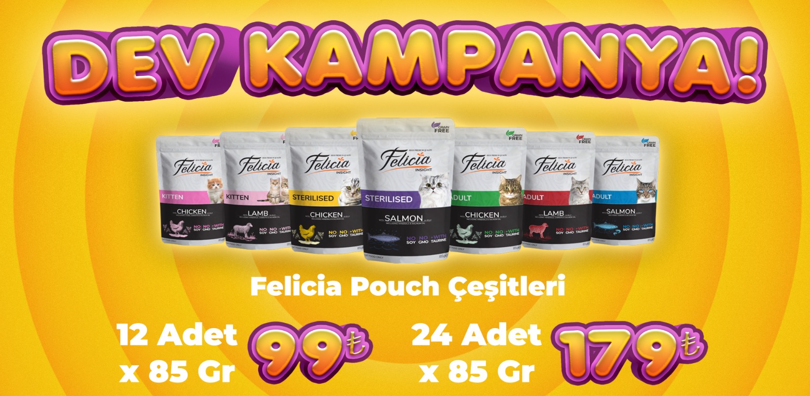 Felicia Pouch 85 gr Kedi Yaş Mama Çeşitleri 12'li