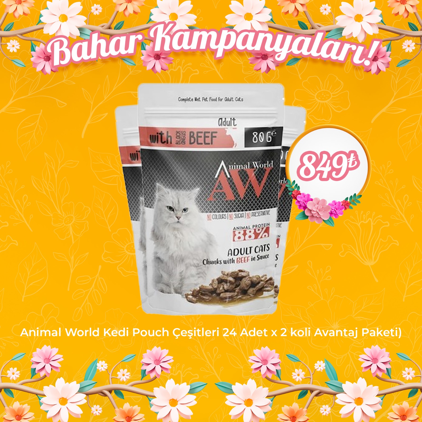 Animal World Kedi Pouch Çeşitleri 24 Adet x 2 koli Avantaj Paketi 