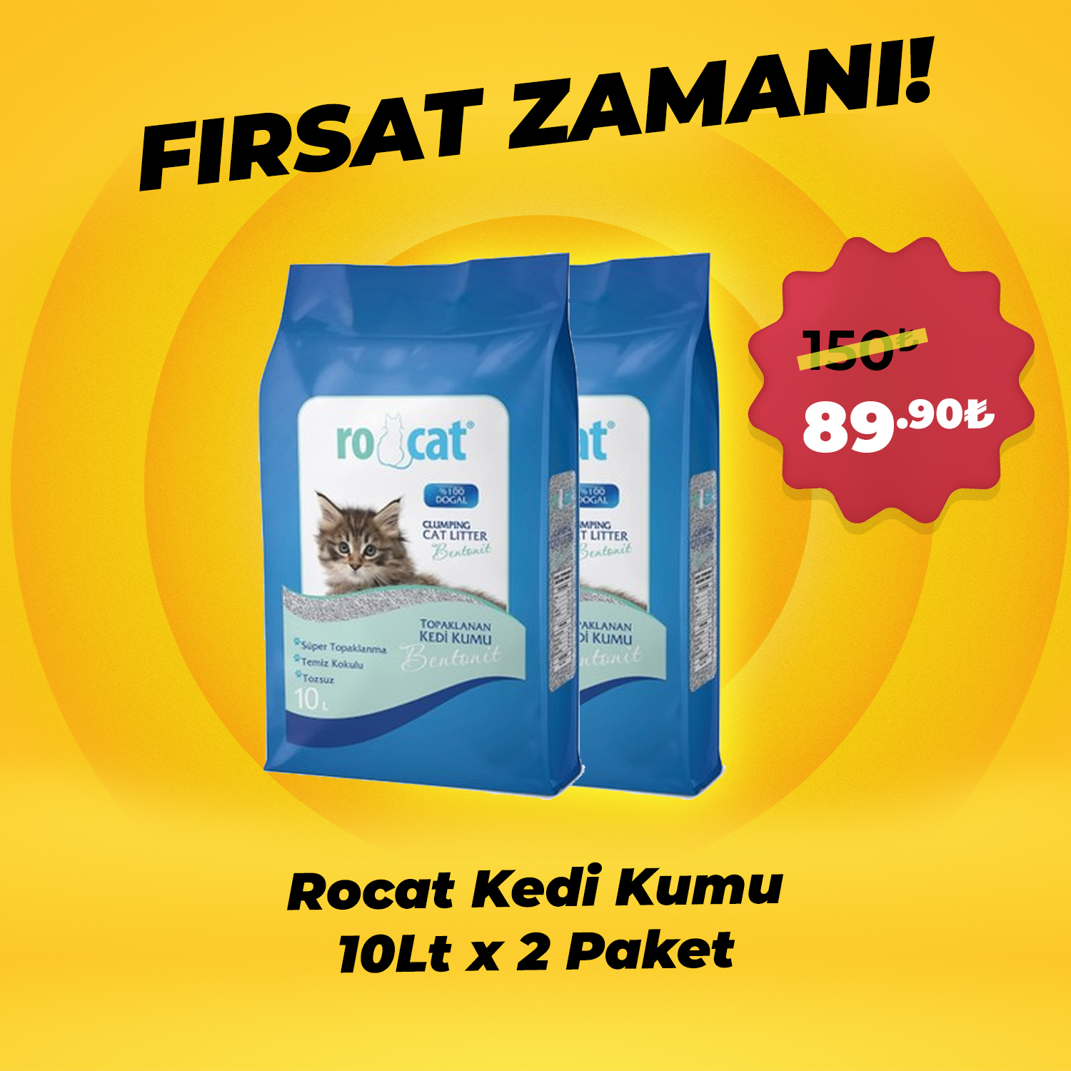 Rocat Topaklanan Kedi Kumu 2 x 10lt