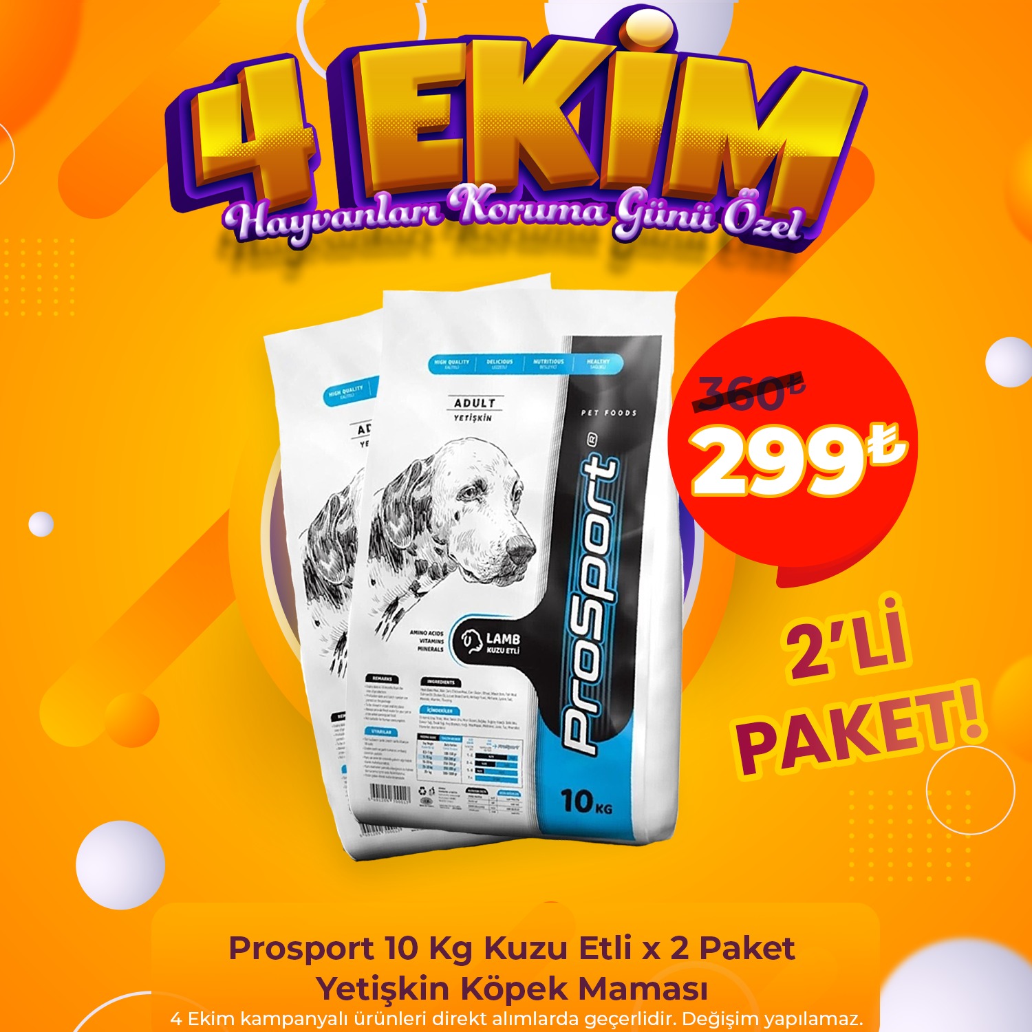 Prosport 10 Kg Kuzu Etli Yetişkin Köpek Maması x 2 Adet (2'li Avantaj Paketi)