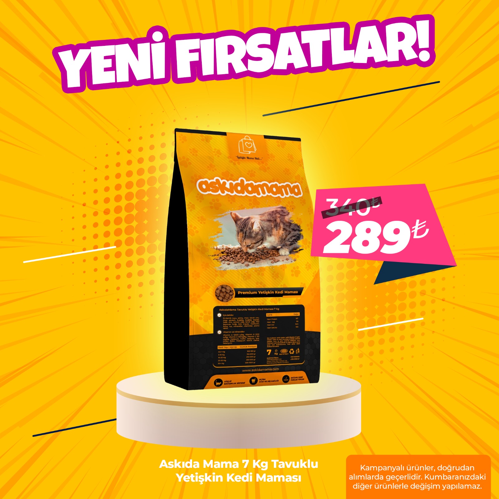 Askıda Mama 7 Kg Tavuklu Yetişkin Kedi Maması