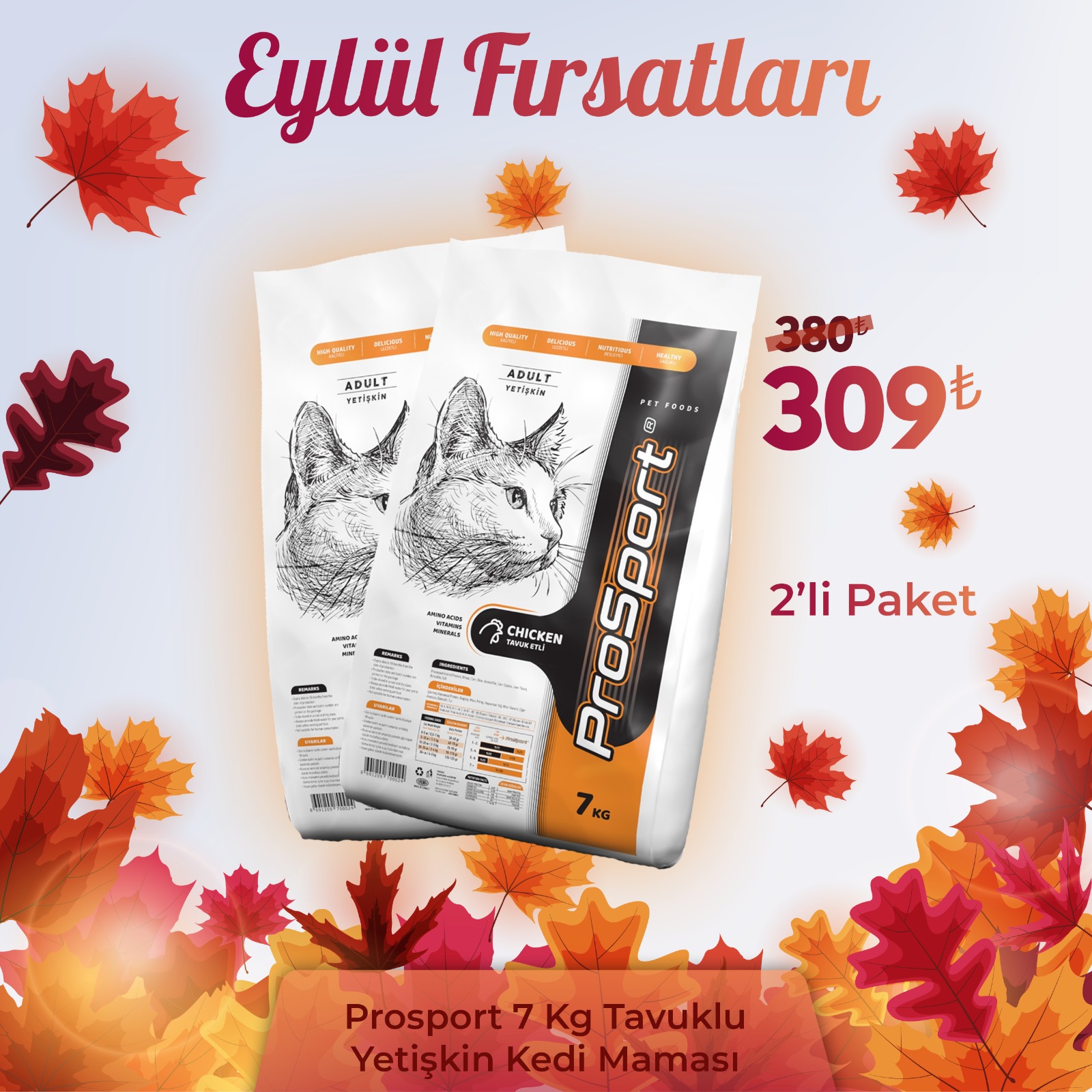 ProSport Tavuklu Yetişkin Kedi Maması 7 Kgx2 Adet (2