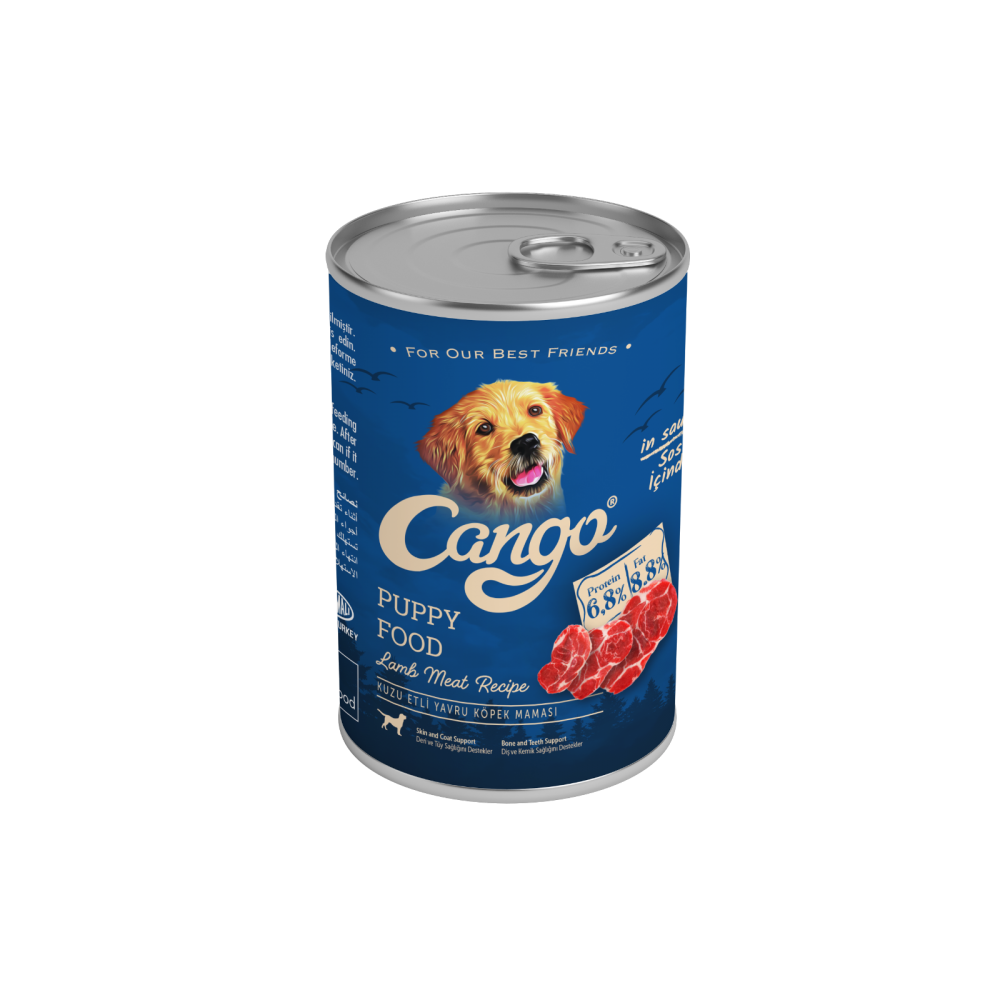 Cango Parça Kuzu Etli Soslu Yavru Köpek Konserve Mama 415 Gr x 24 Adet