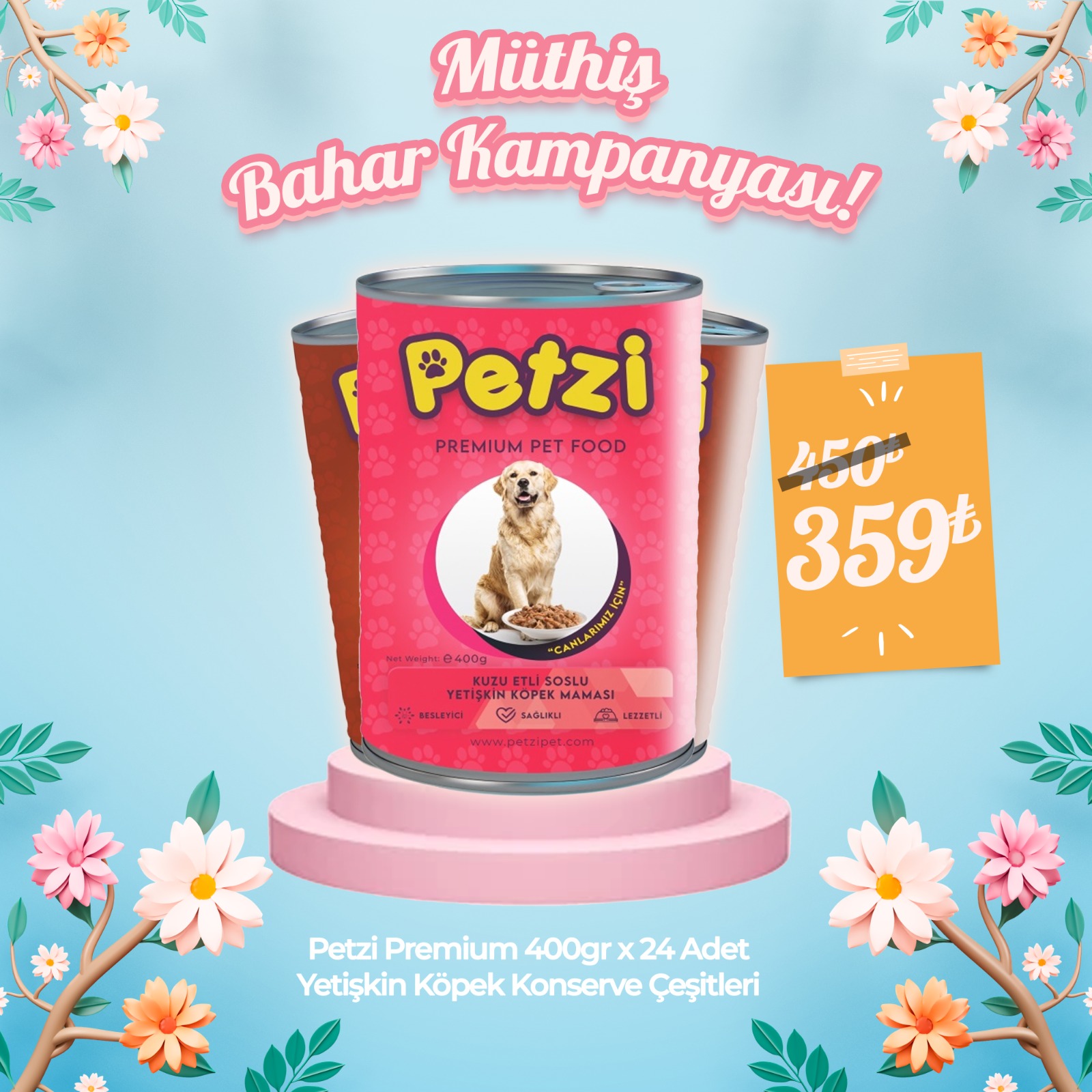 Petzi Dog Premium Yetişkin Köpek Konservesi Çeşitleri 400 Gr x 24 Adet