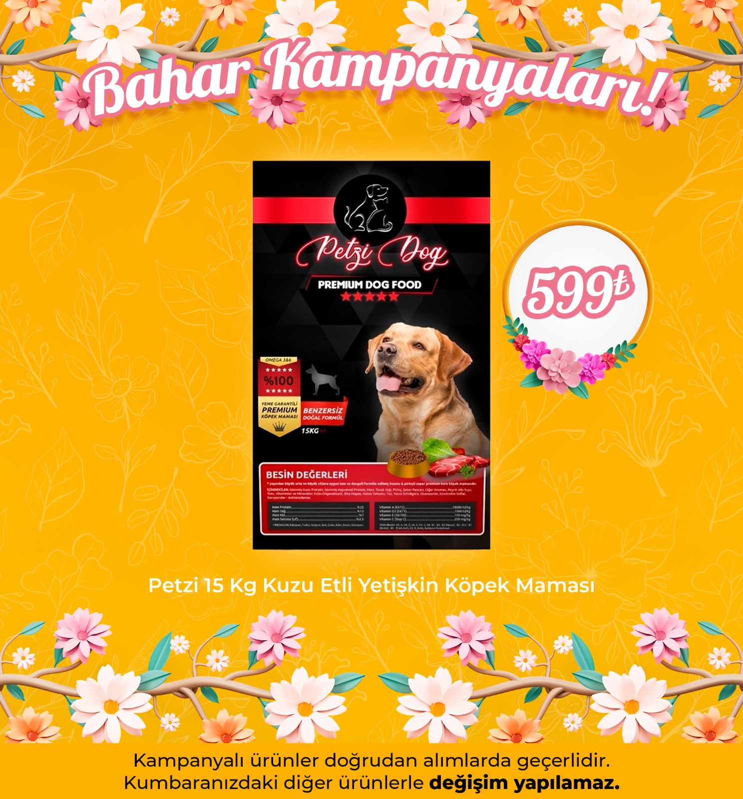 Petzi 15 Kg Kuzu Etli Yetişkin Köpek Maması