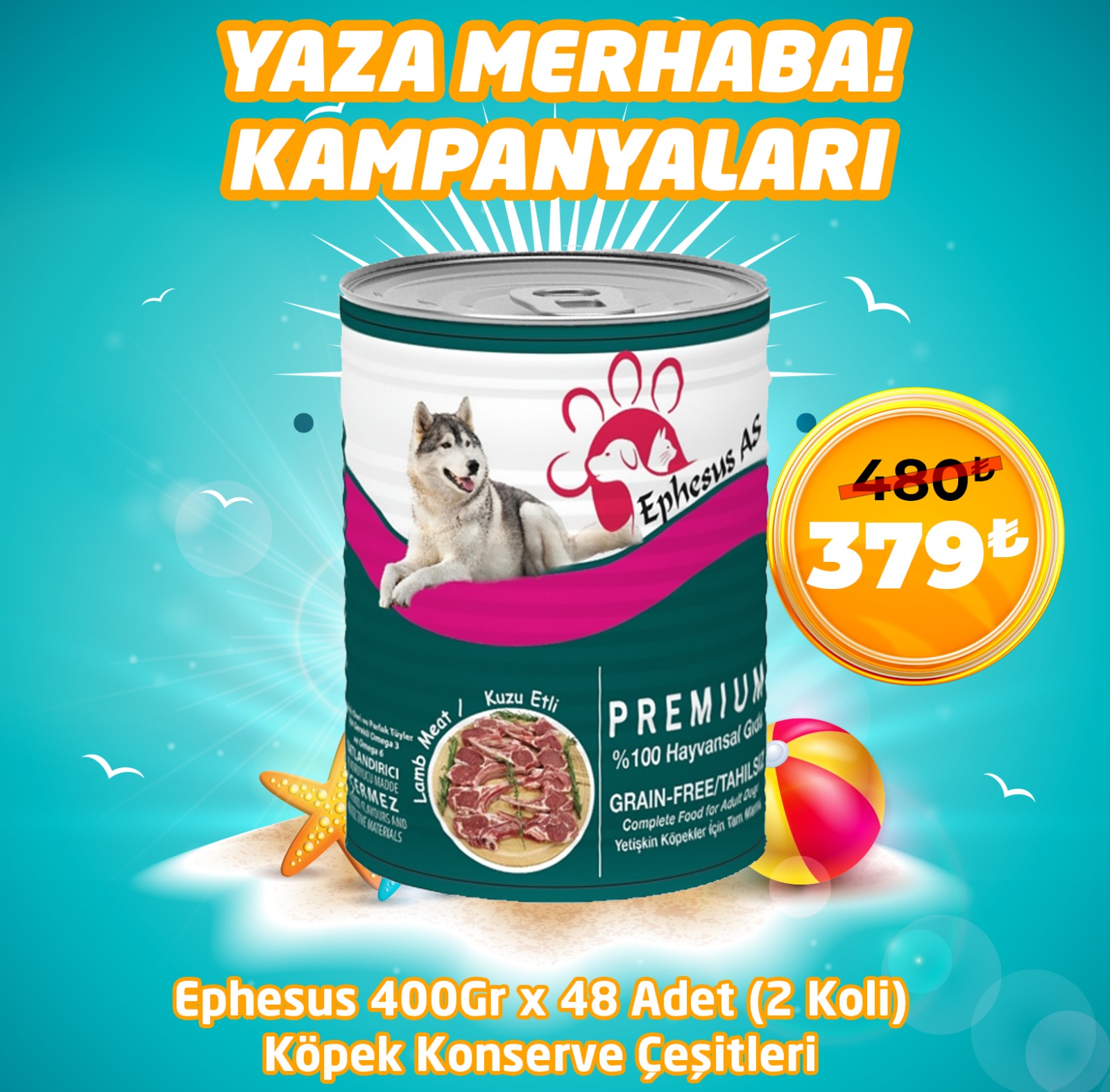 Ephesus As Köpek Konservesi Çeşitleri 400 gr x 48 Adet (Avantaj Paketi)