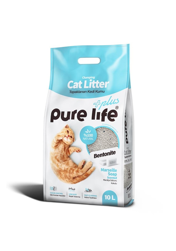 PureLife Marsilya Sabunu Kokulu Topaklaşan Bentonit Kedi Kumu 10 Lt