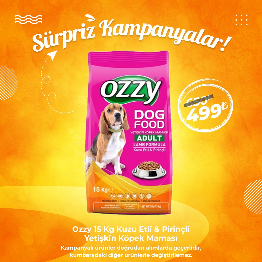 Ozzy Kuzu Etli Pirinçli Yetişkin Köpek Maması 15 Kg