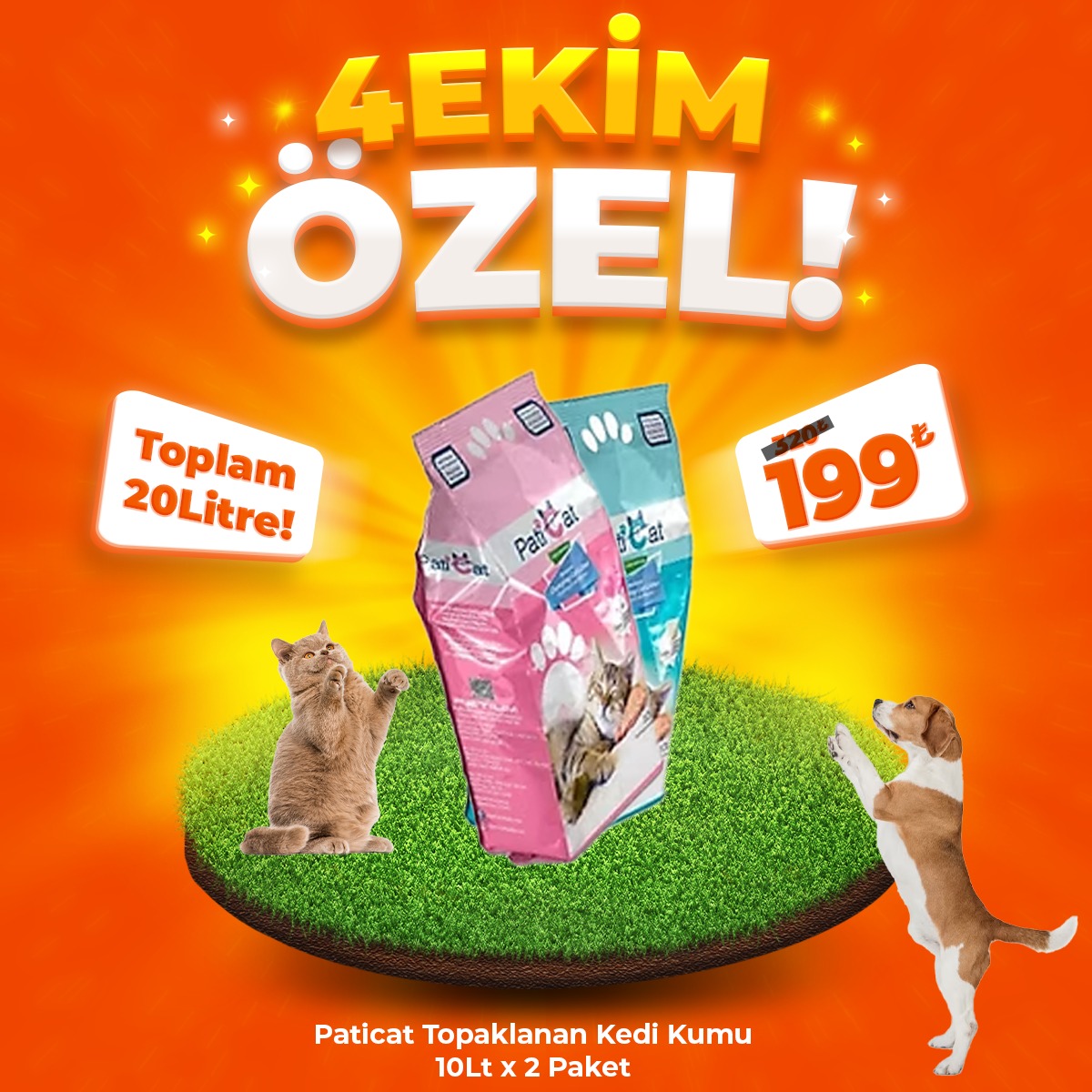 PatiCat İnce Kedi Kumu Çeşitleri 2 Adet x 10 Lt (Avantaj Paketi)