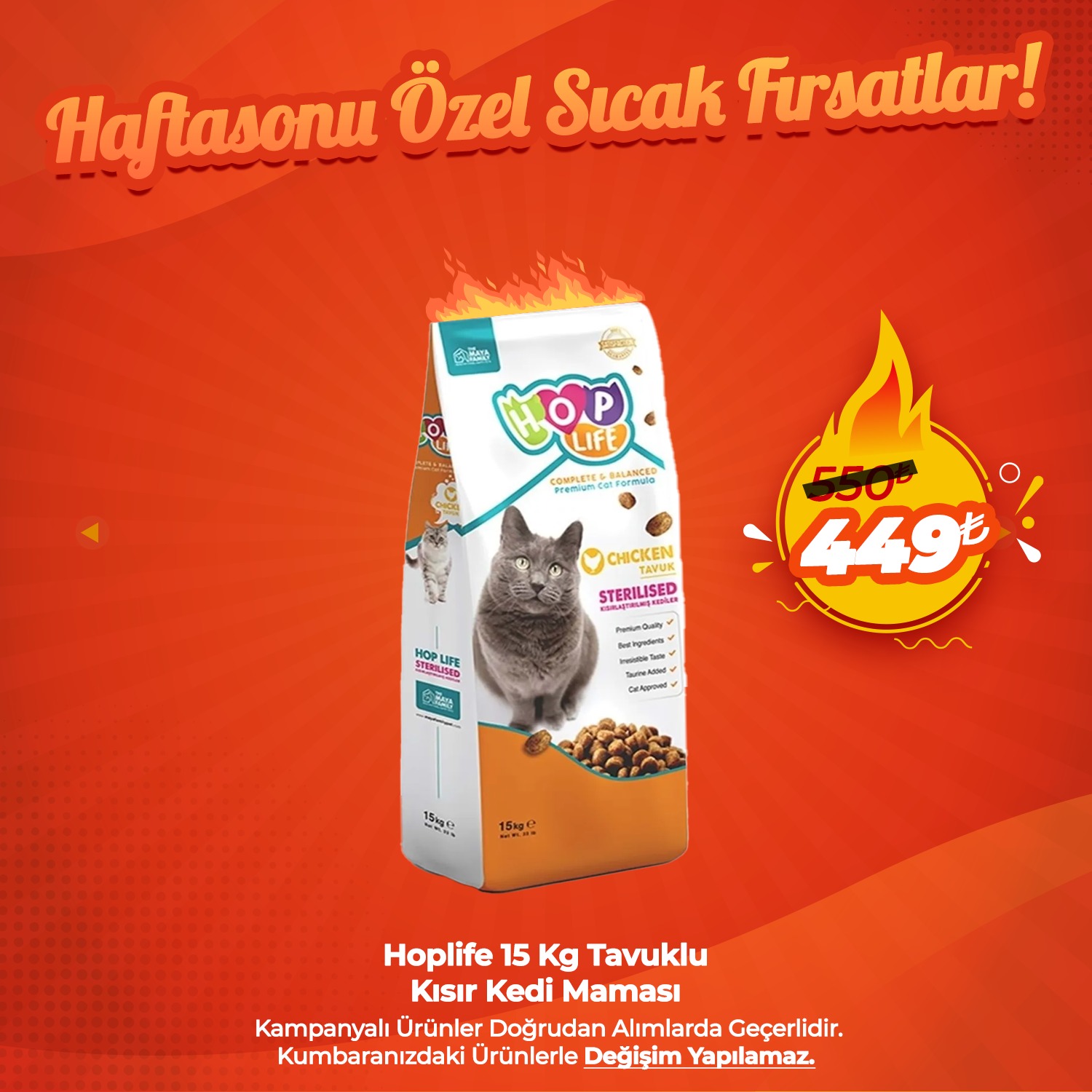 Hop Life Tavuklu Kısırlaştırılmış Kedi Maması 15 Kg