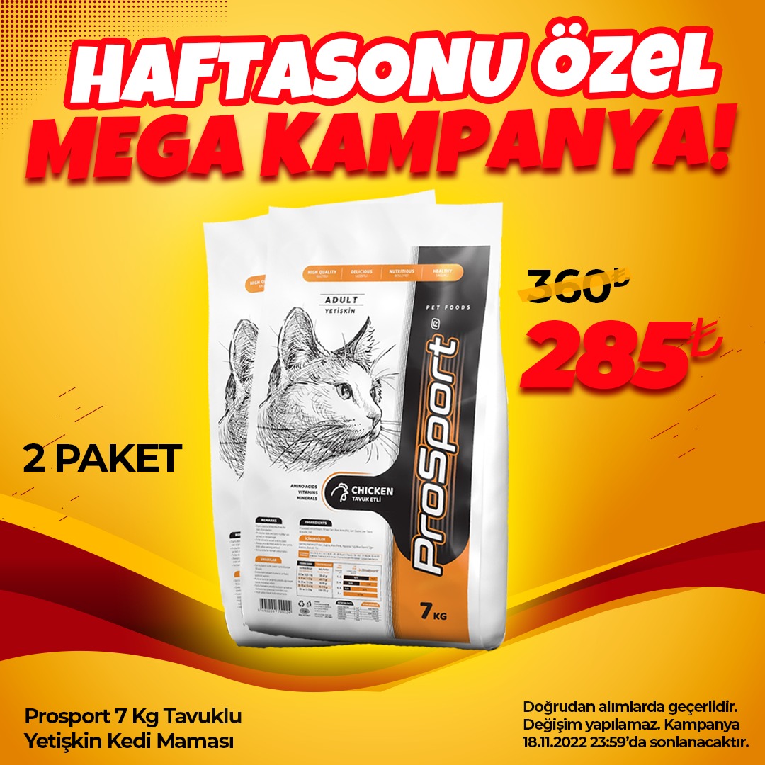 Prosport 7 Kg Tavuklu Yetişkin Kedi Maması x 2 Paket