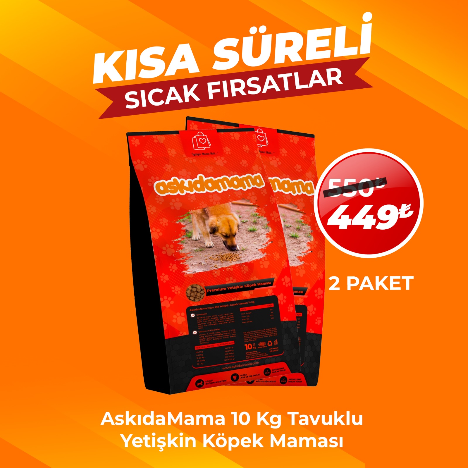 Askıda Mama Kuzu Etli Yetişkin Köpek Maması 10 kg x 2 Adet (Avantaj Paketi)