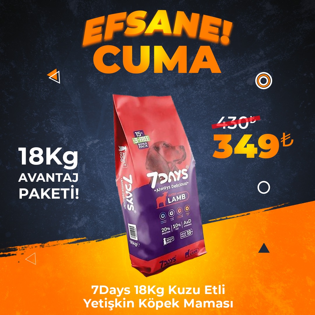 7 Days Kuzu Etli Yetişkin Köpek Maması 18 Kg