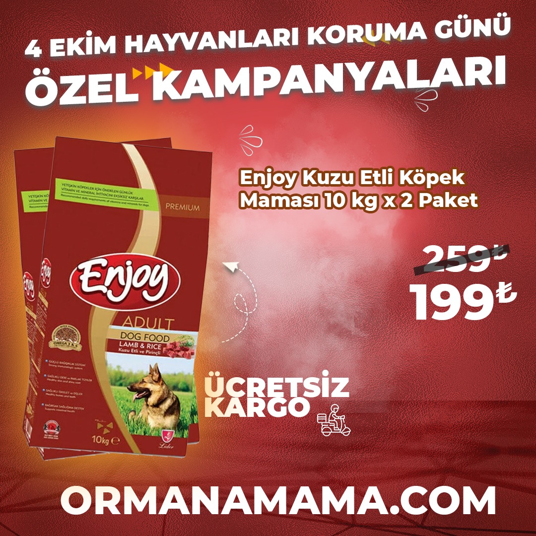 Enjoy 10 Kg Kuzu Etli Yetişkin Köpek Maması x 2 Paket