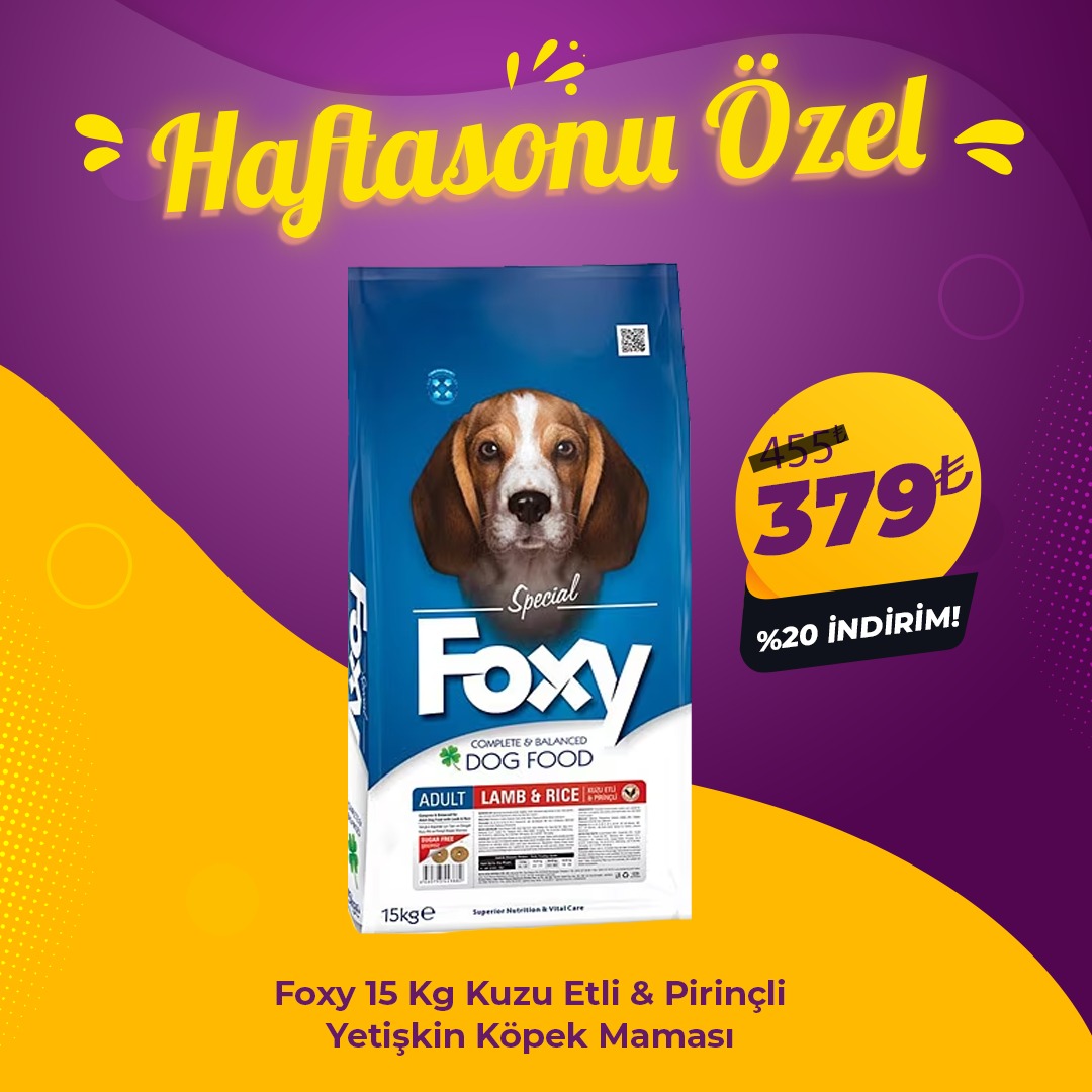 Foxy Kuzu Etli Yetişkin Köpek Maması 15 Kg